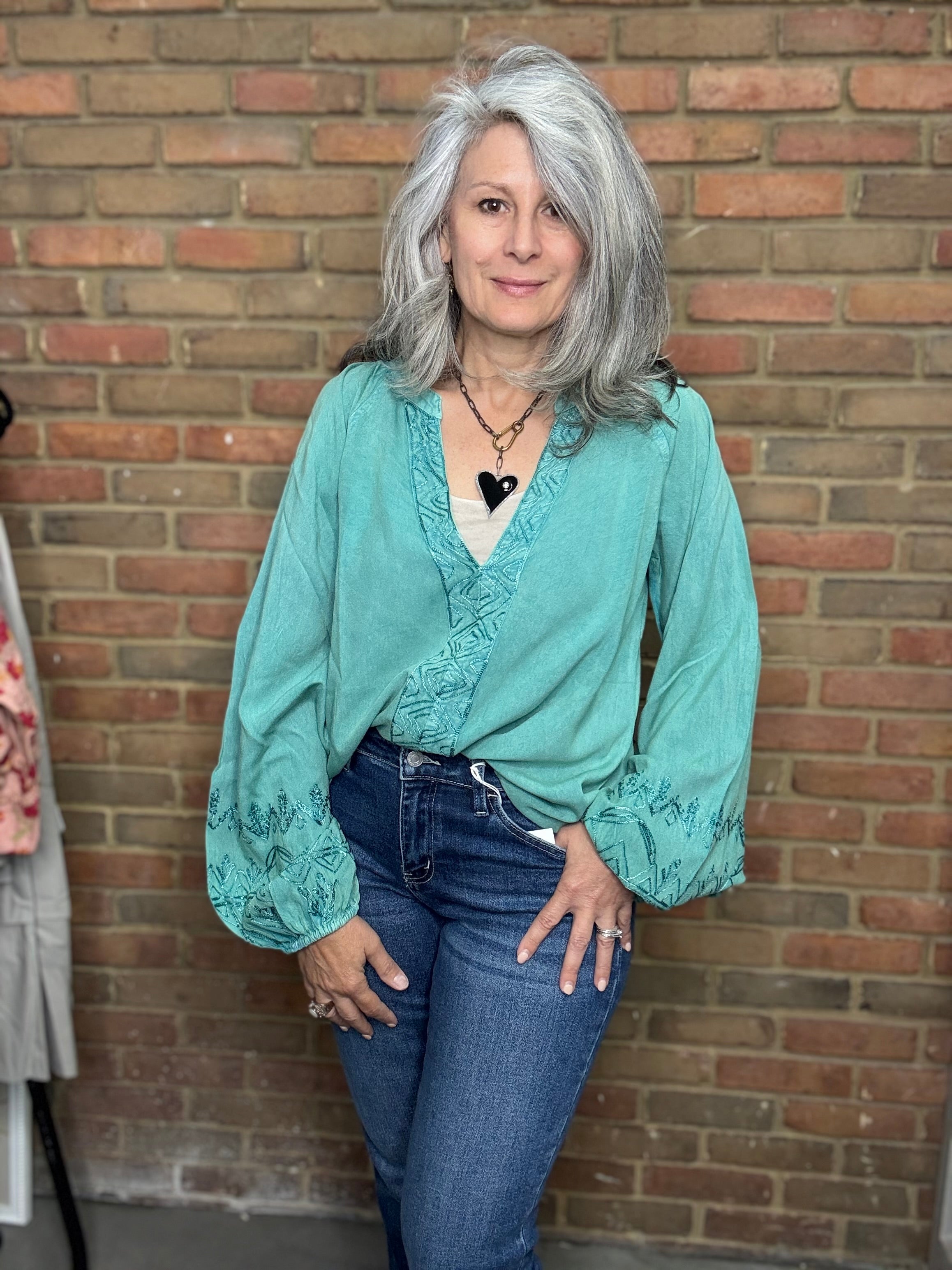 Split Neck Long Sleeve Top