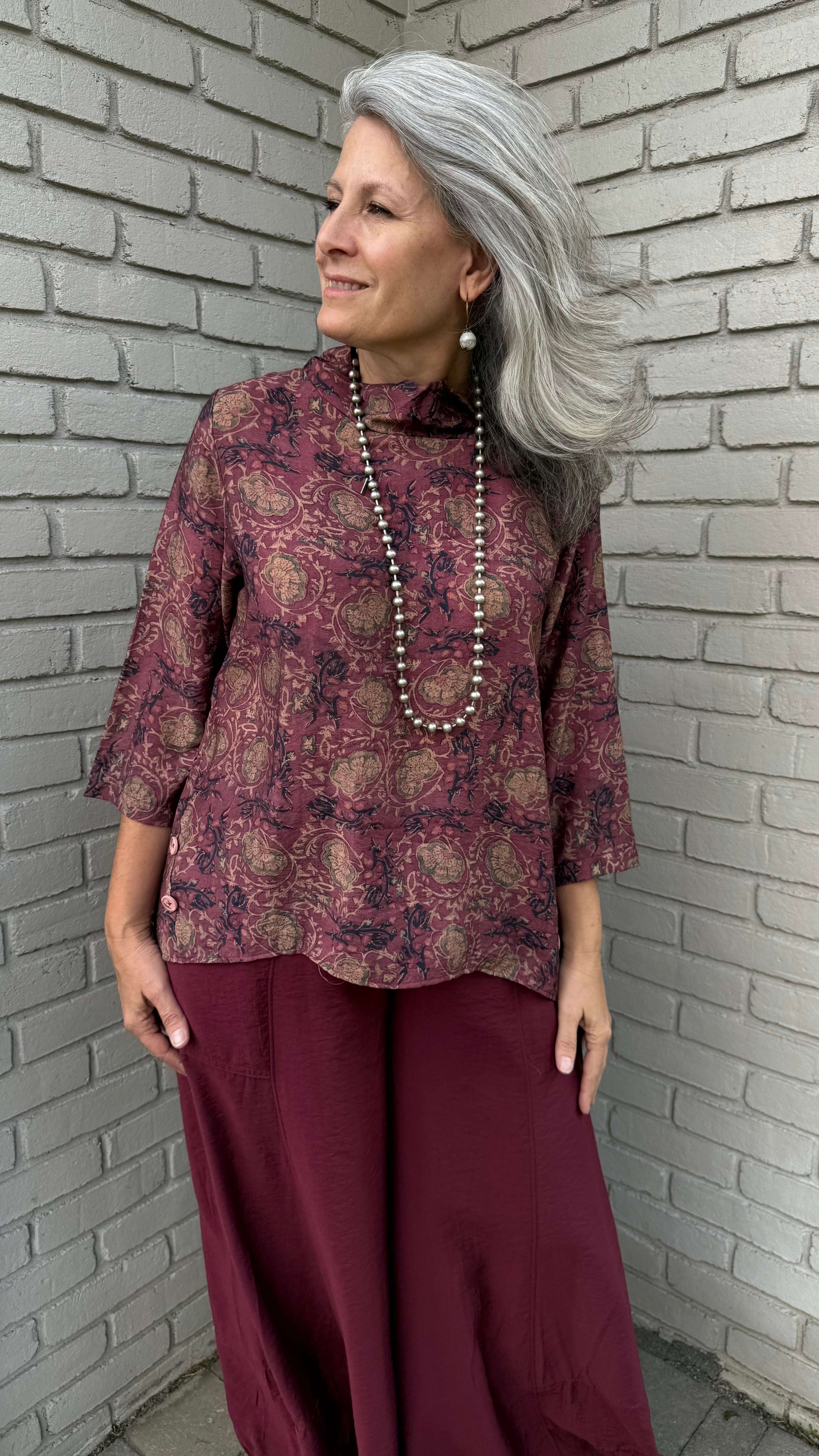 Dusty Rose Mock Neck Button Detail Top