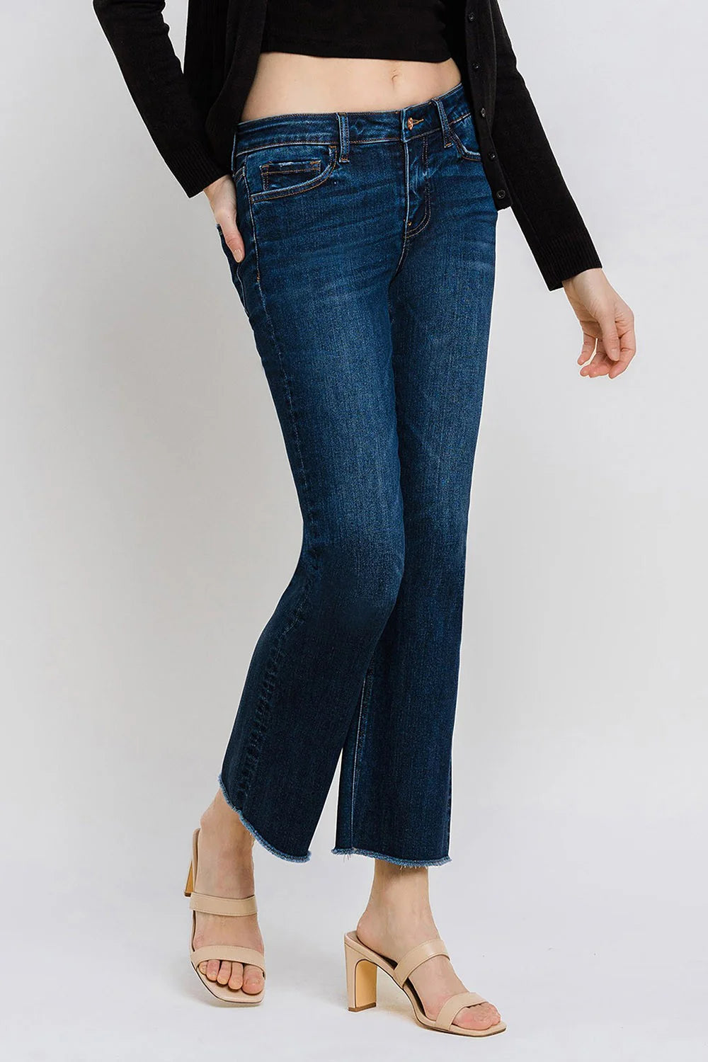 Mid Rise Raw Hem Kick Flare