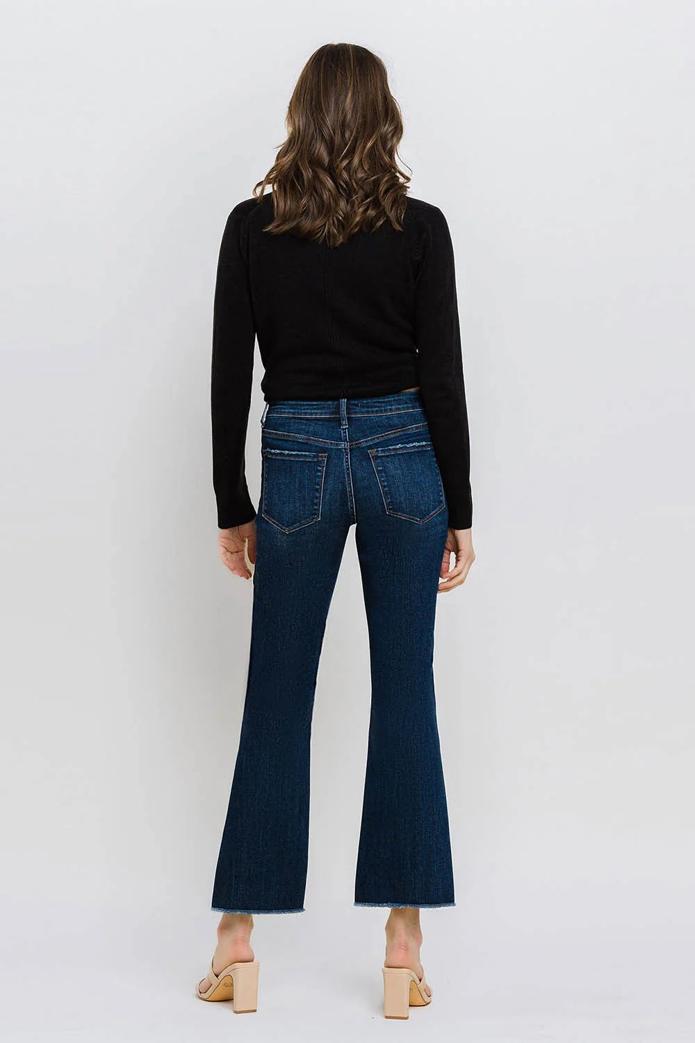 Mid Rise Raw Hem Kick Flare