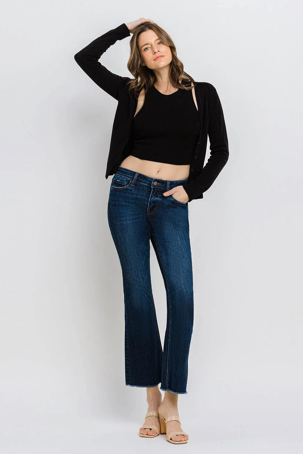 Mid Rise Raw Hem Kick Flare