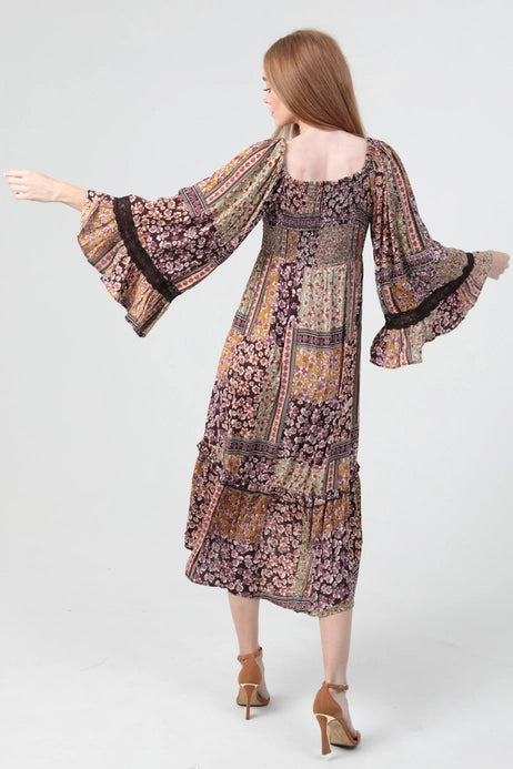 Tiered Dress Slit and Flare Sleeves