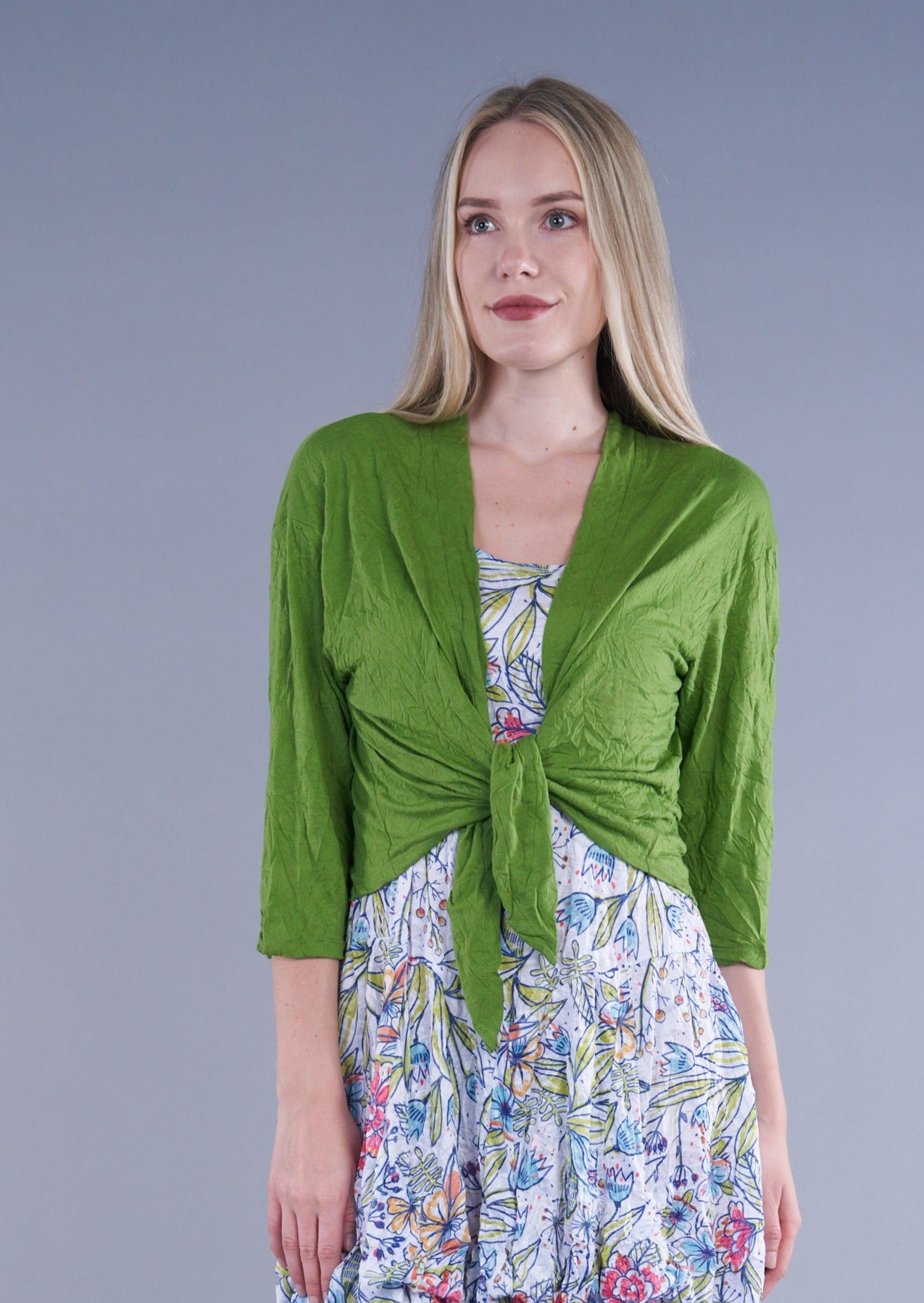 Lime Solid Crinkle Tie Cardigan S