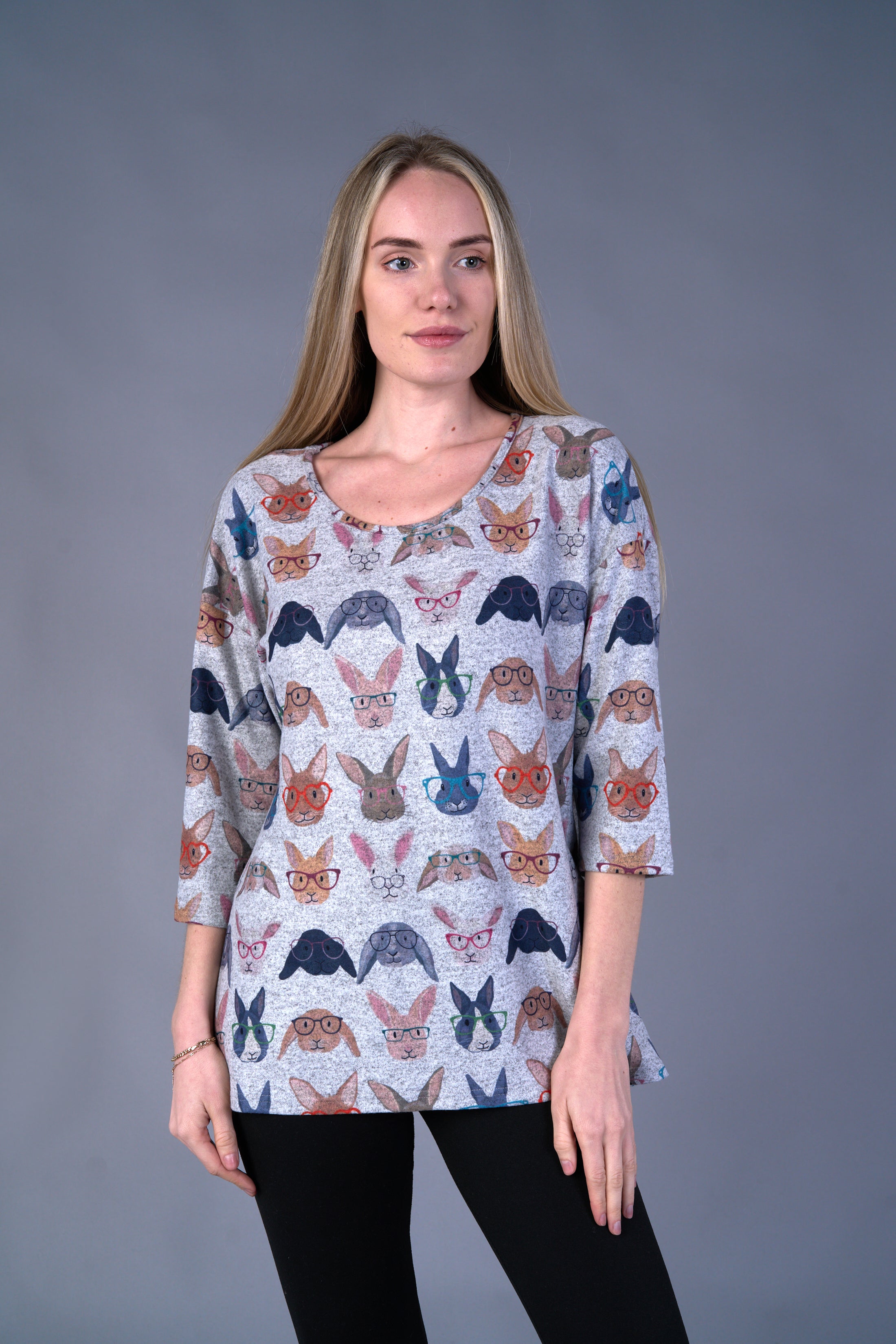 Fleece Scoop Neck Bunny Top M & L