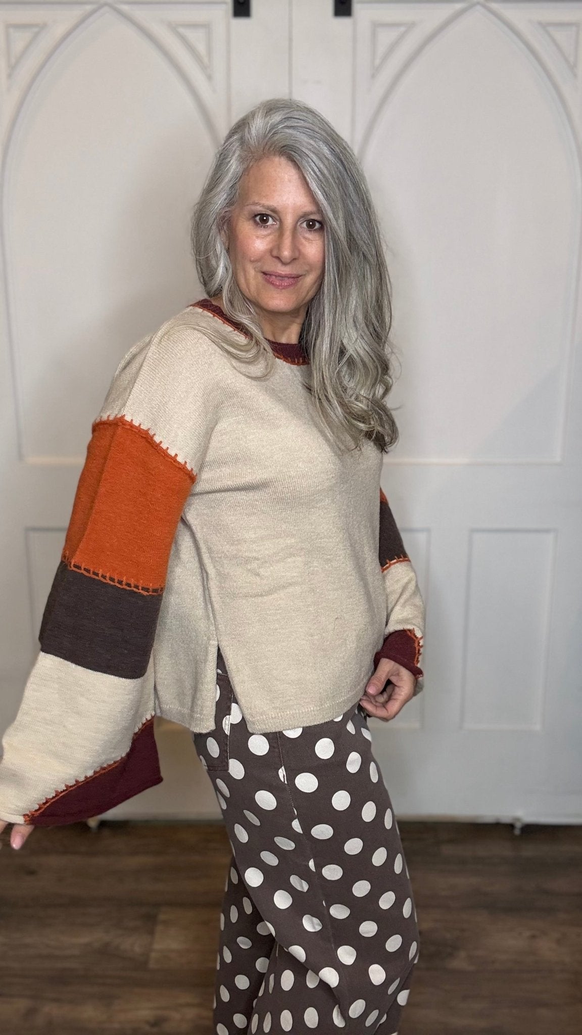 Color Block Bell Sleeve Sweater - Vintage Vault Boutique