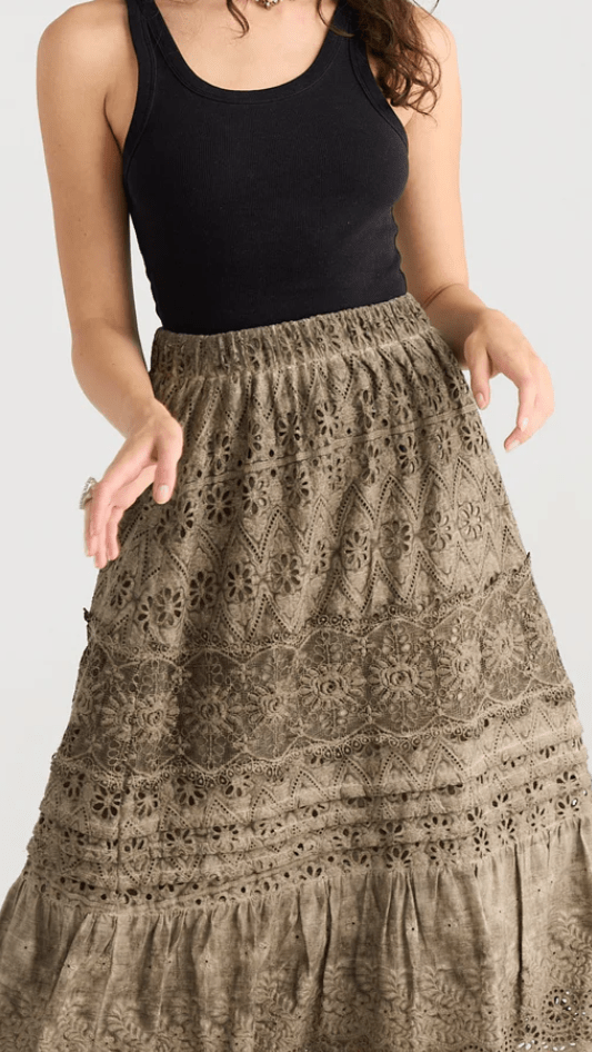 Serendipity Lace Maxi Skirt - Peppercorn Grey - Vintage Vault Boutique