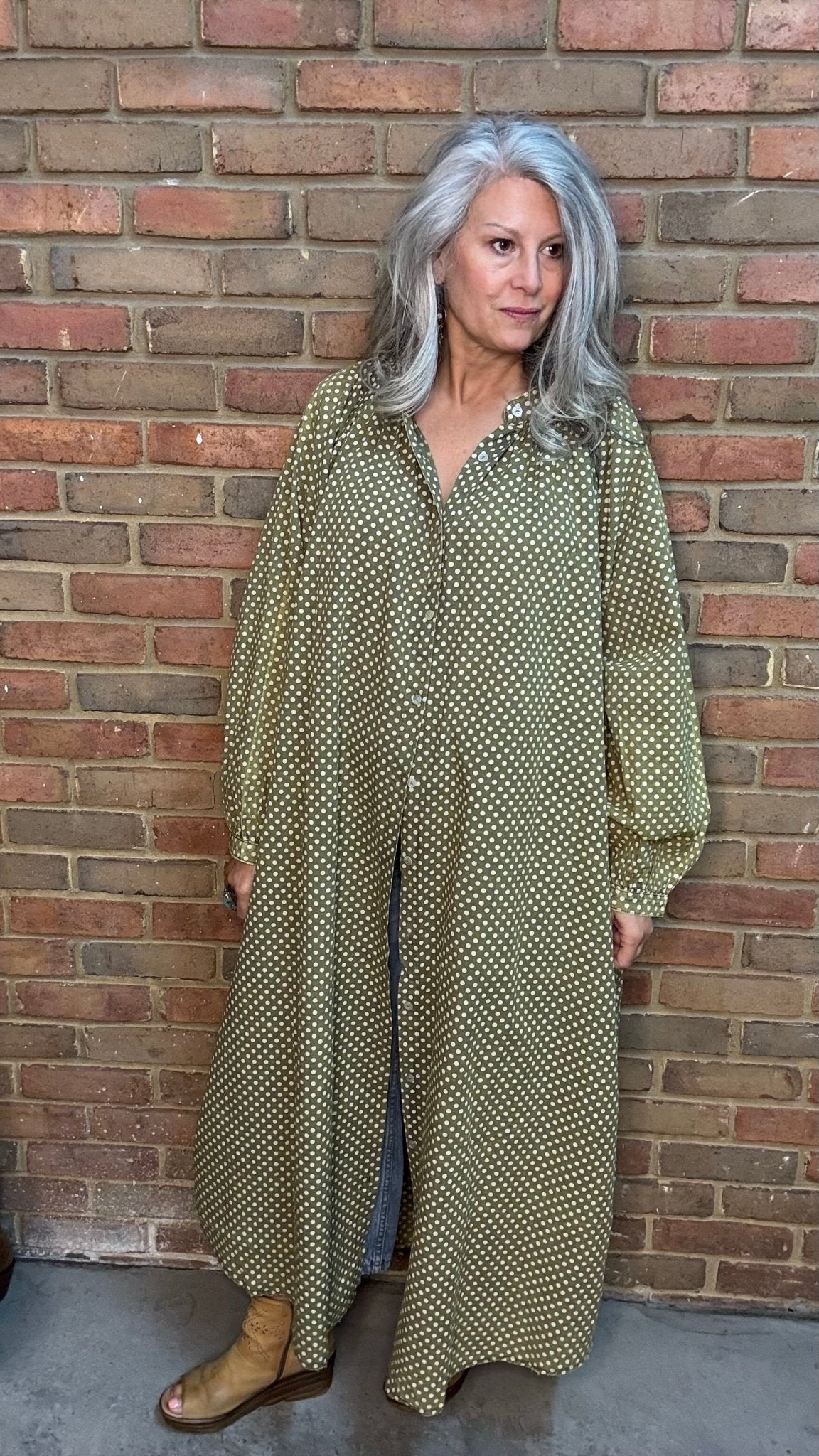 Sweet Nothings Dress Olive Dot - Vintage Vault Boutique