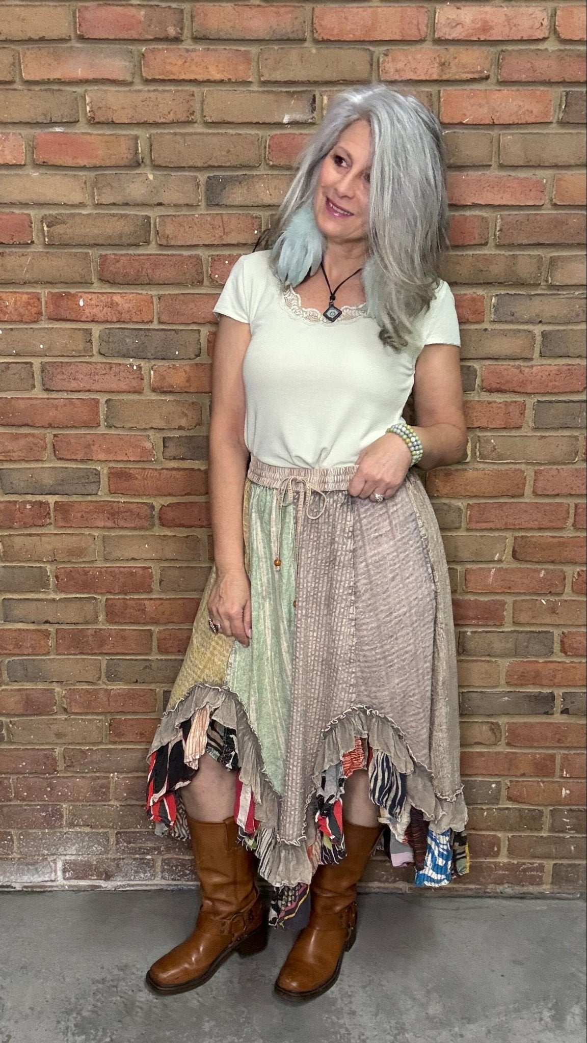 Boho Chic Patchwork Midi Skirt - Vintage Vault Boutique