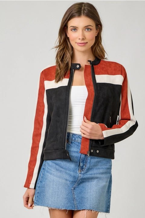 Color Block Moto Jacket - Vintage Vault Boutique