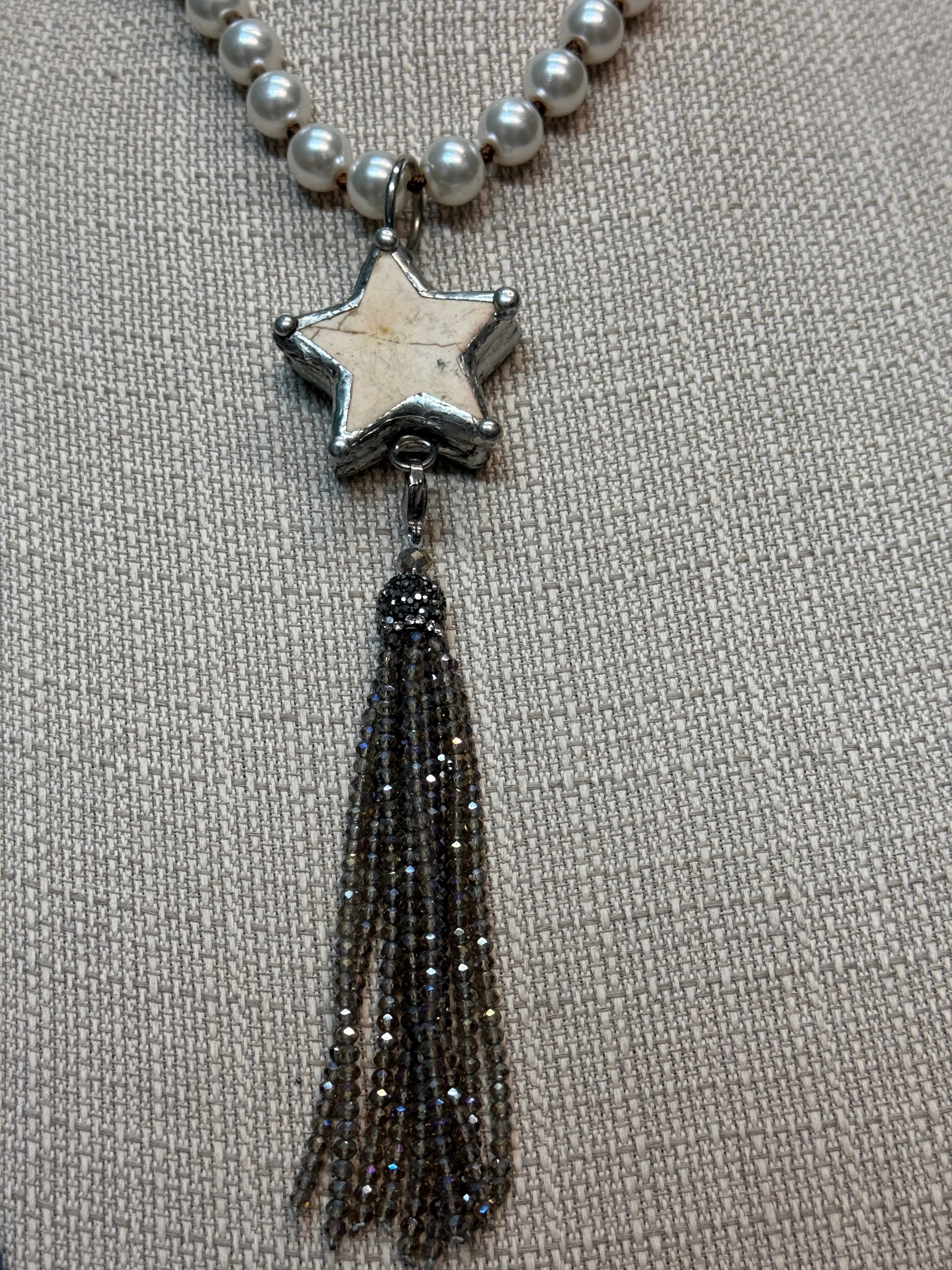 Star with Tassel on Pearl Necklace