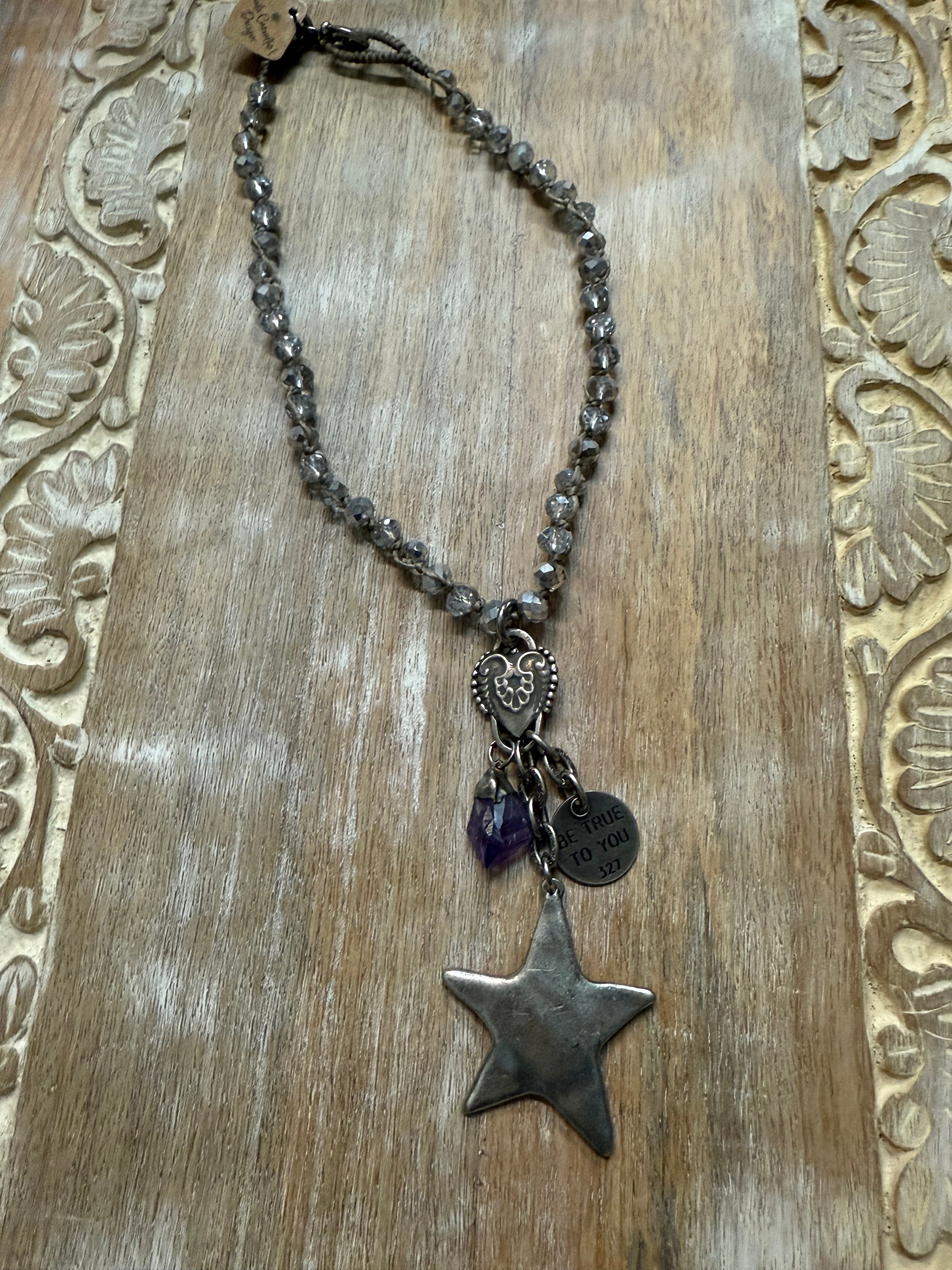 Star on Crystal Strand Necklace