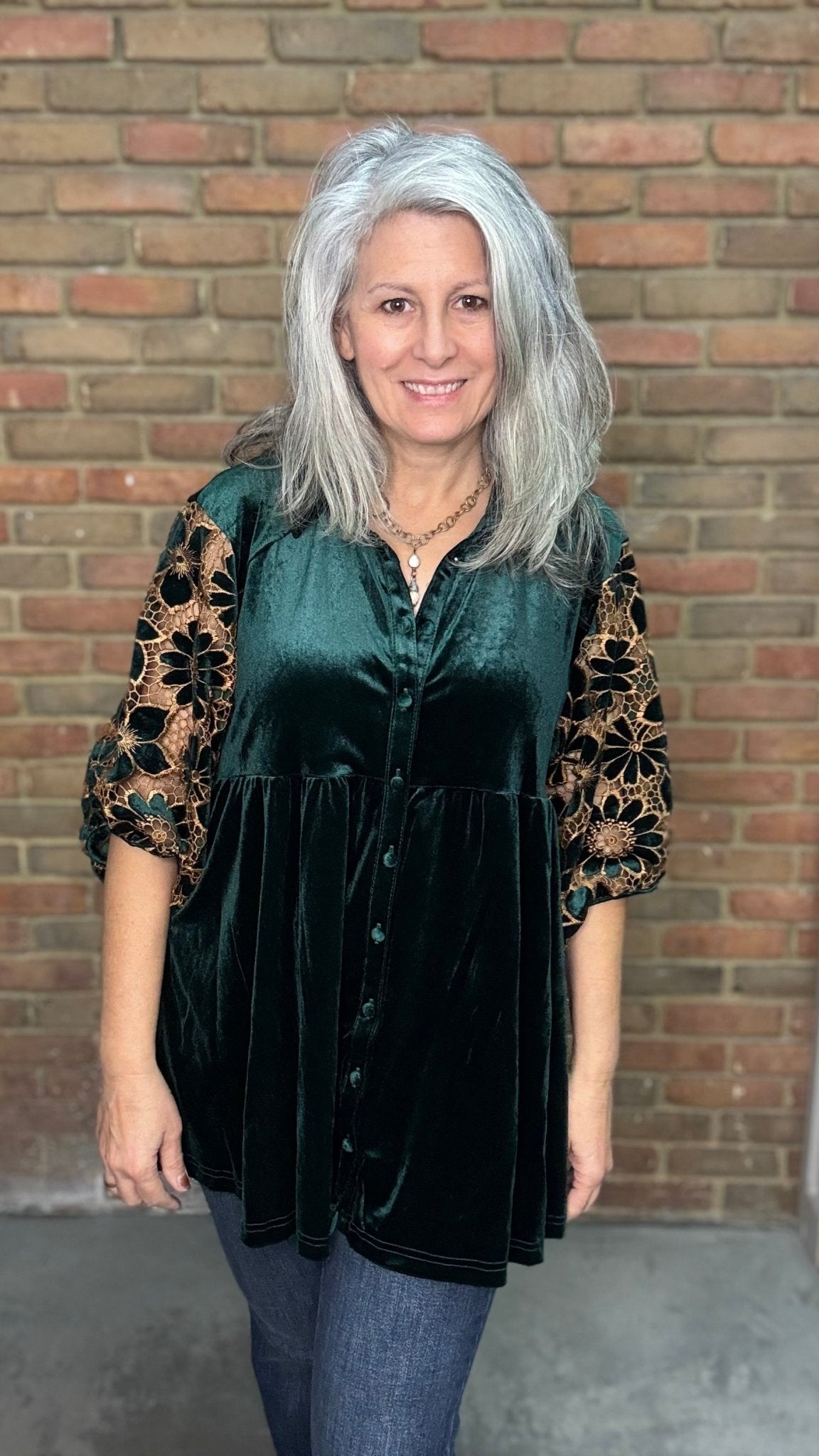 Hunter Green Velvet Tunic Top - Vintage Vault Boutique