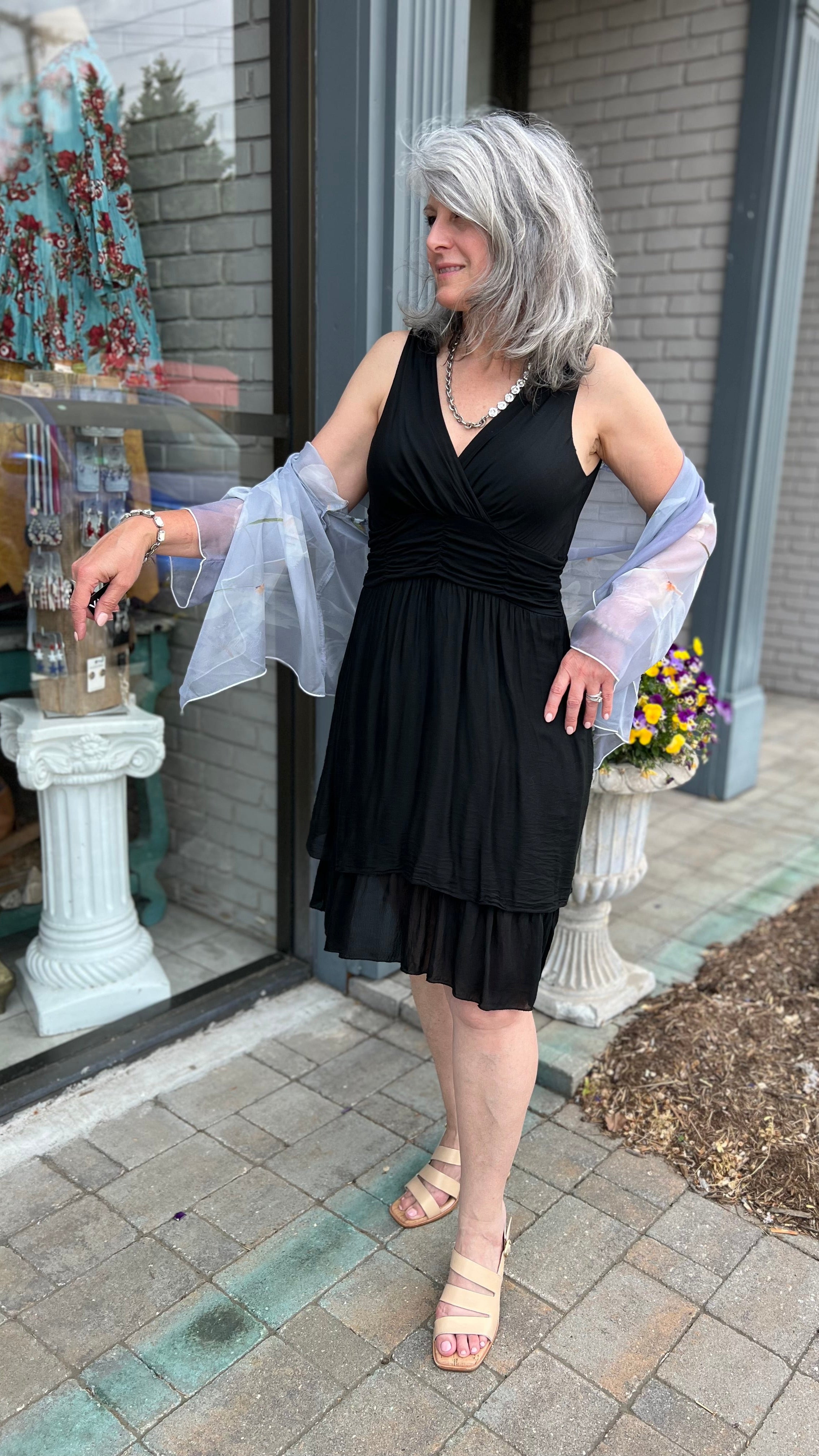 Silk Layered V-Neck Dress Black