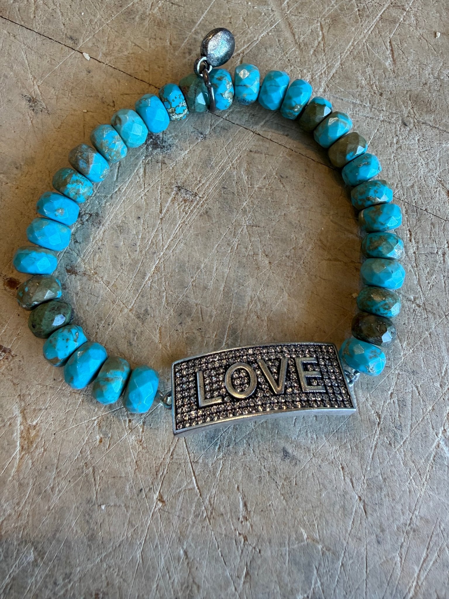 LOVE - Turquoise Beaded Stretch Bracelet - Vintage Vault Boutique