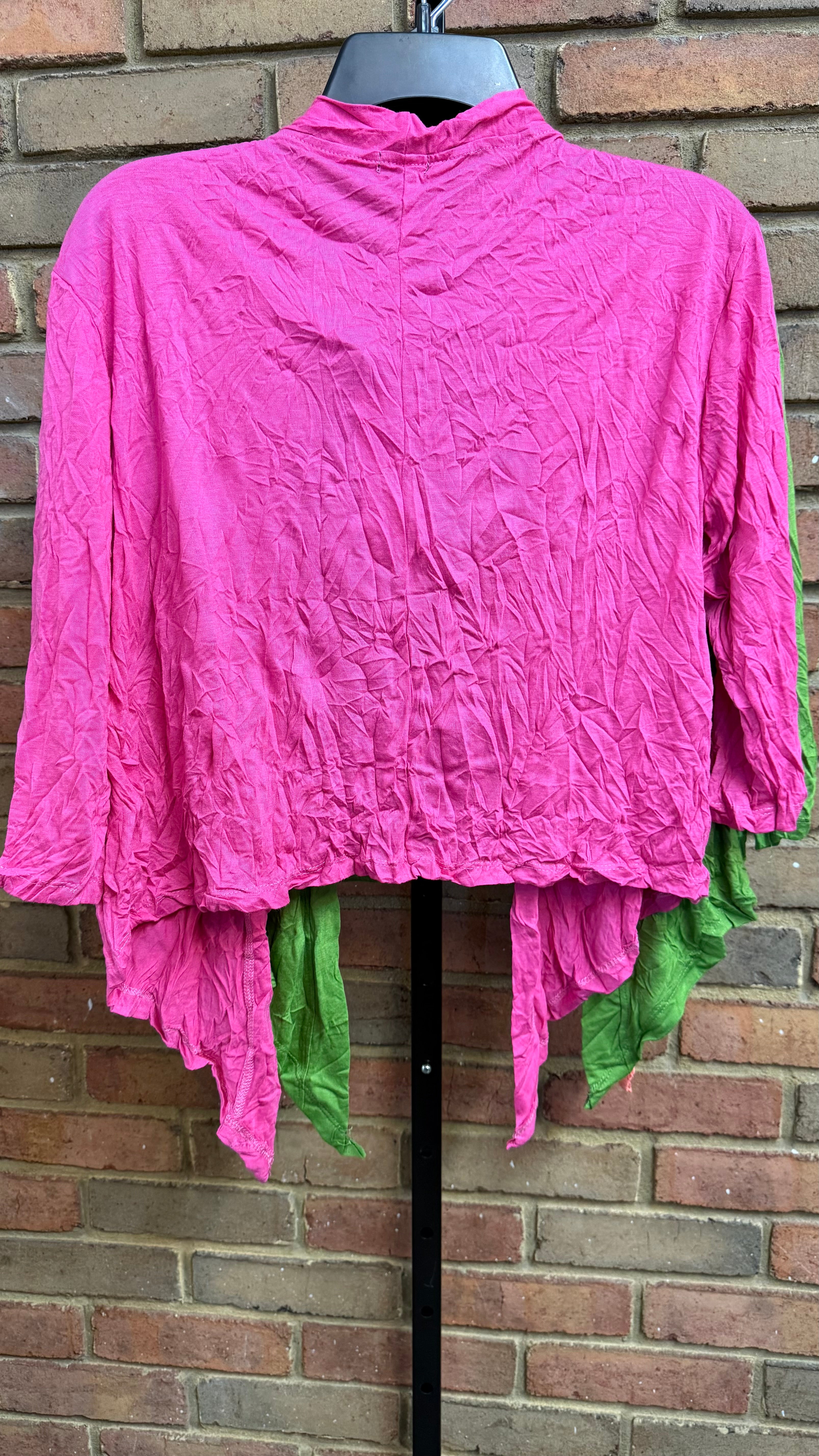 Solid Crinkle Tie Cardi Pink