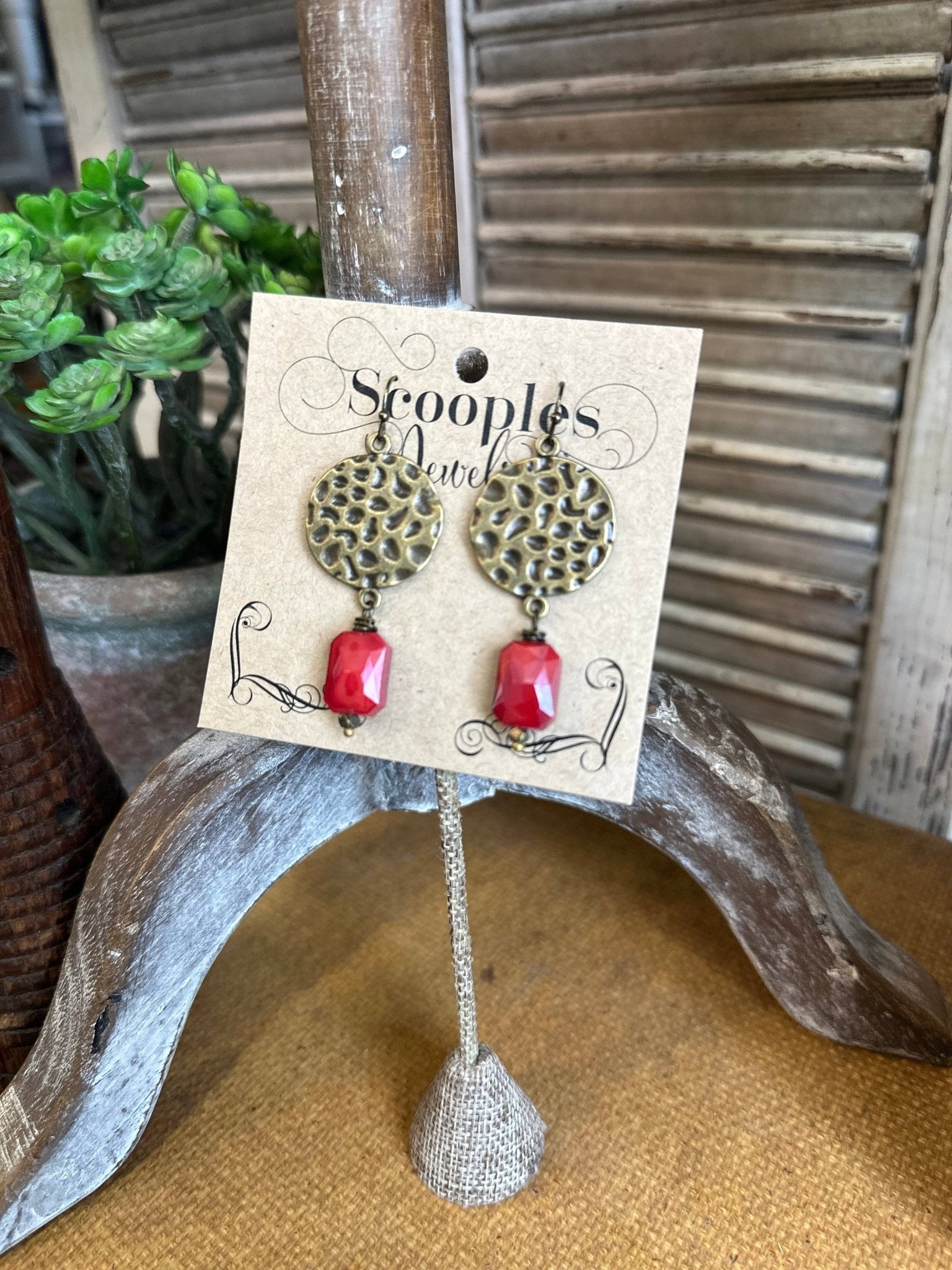 Hammered Red Earring - Vintage Vault Boutique