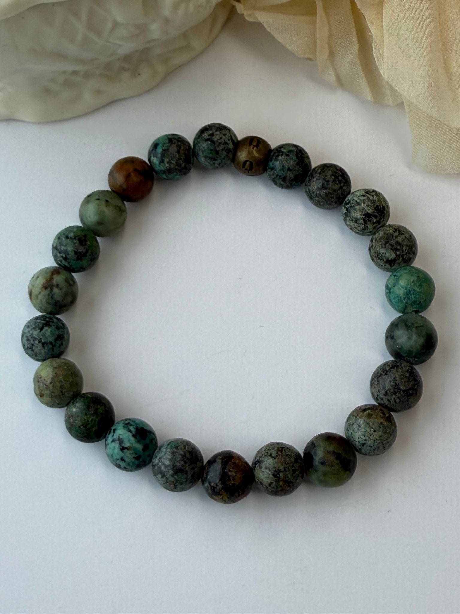African Turquoise Stone Stretch Bracelet - Vintage Vault Boutique