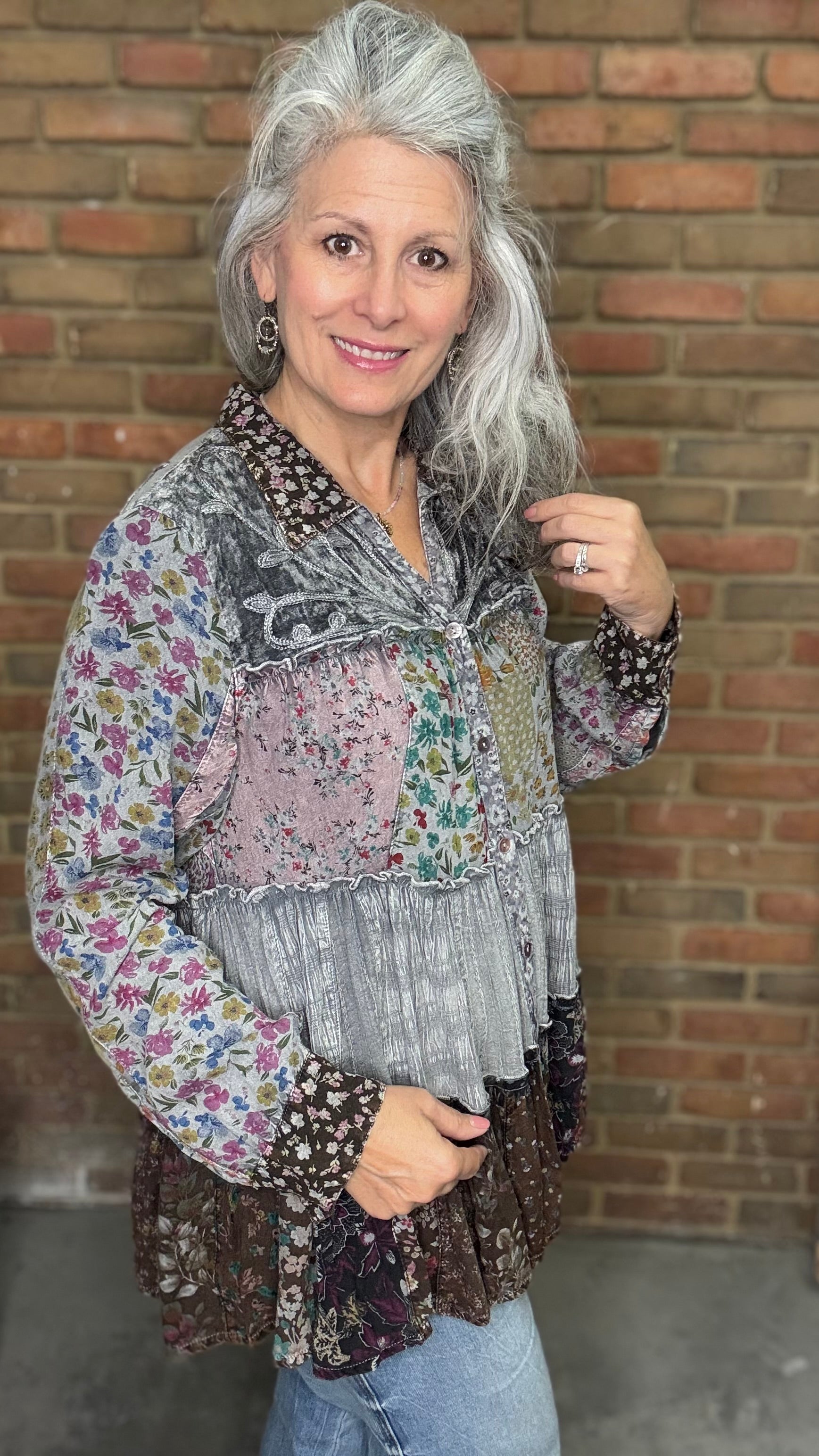 Slate Velvet Bodice with Graceful Tiers Top