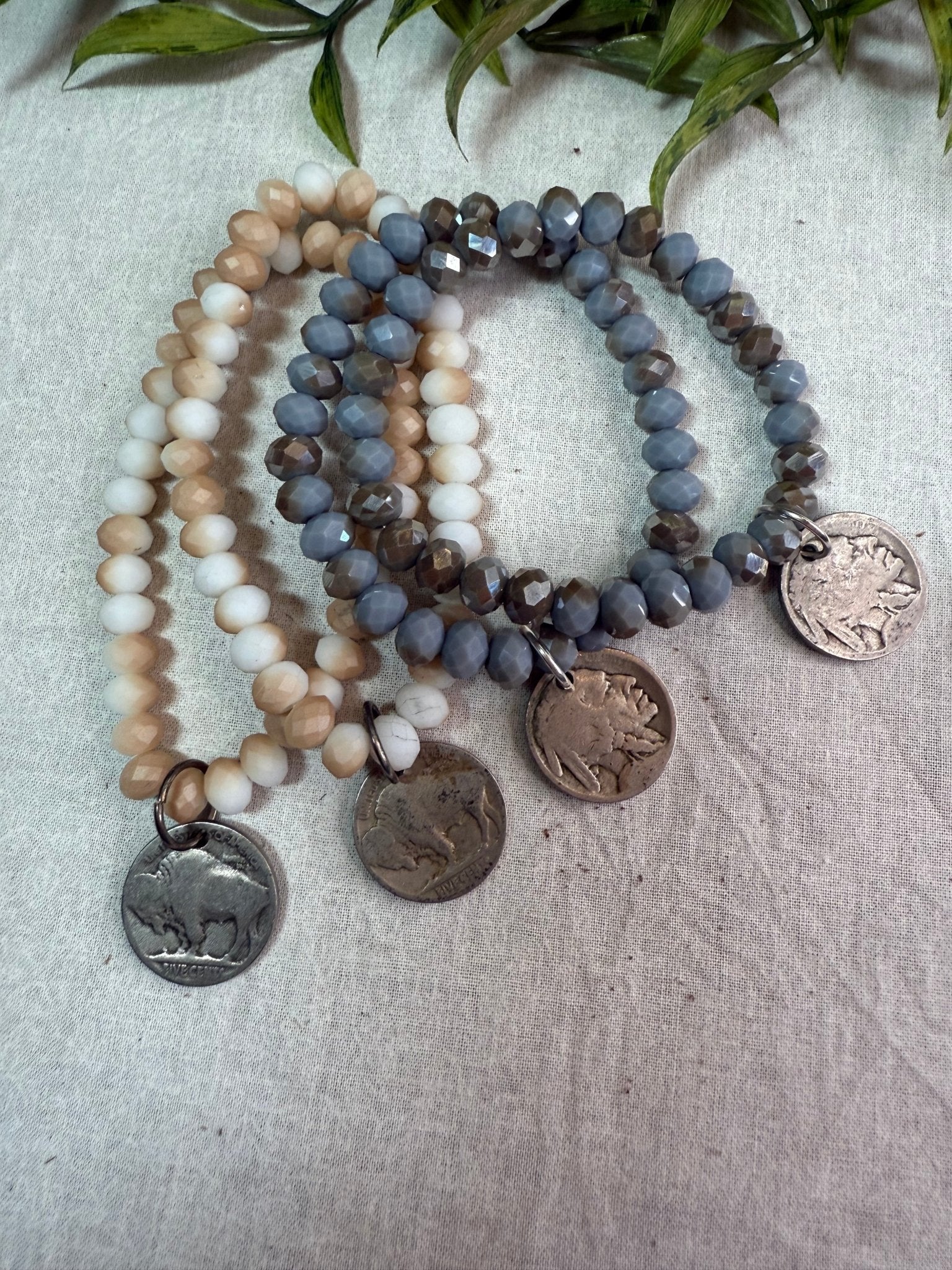 Beaded Stretch Bracelet with Buffalo Nickel Drop - Vintage Vault Boutique