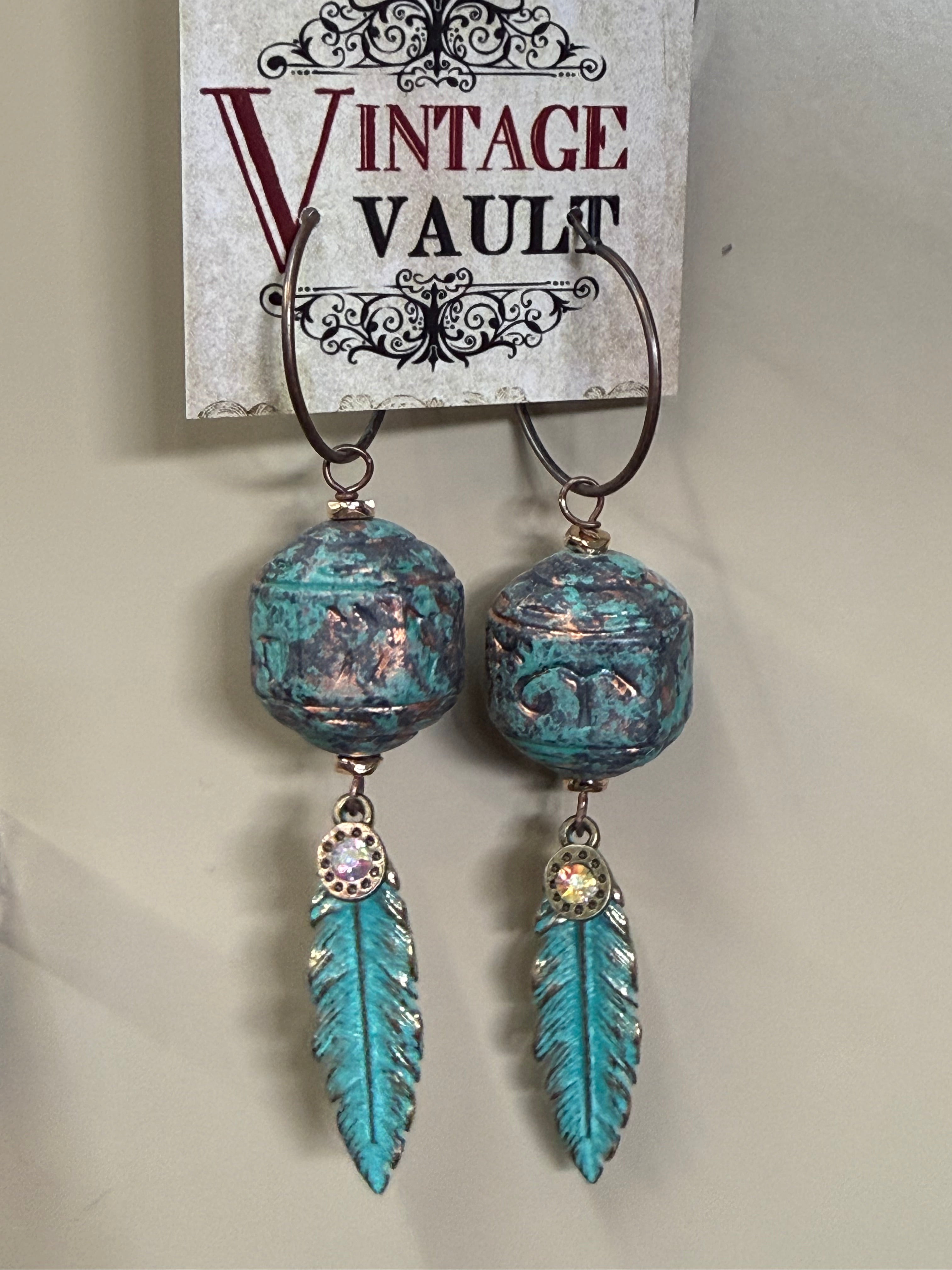 Verdi Green Ball and Feather Earring