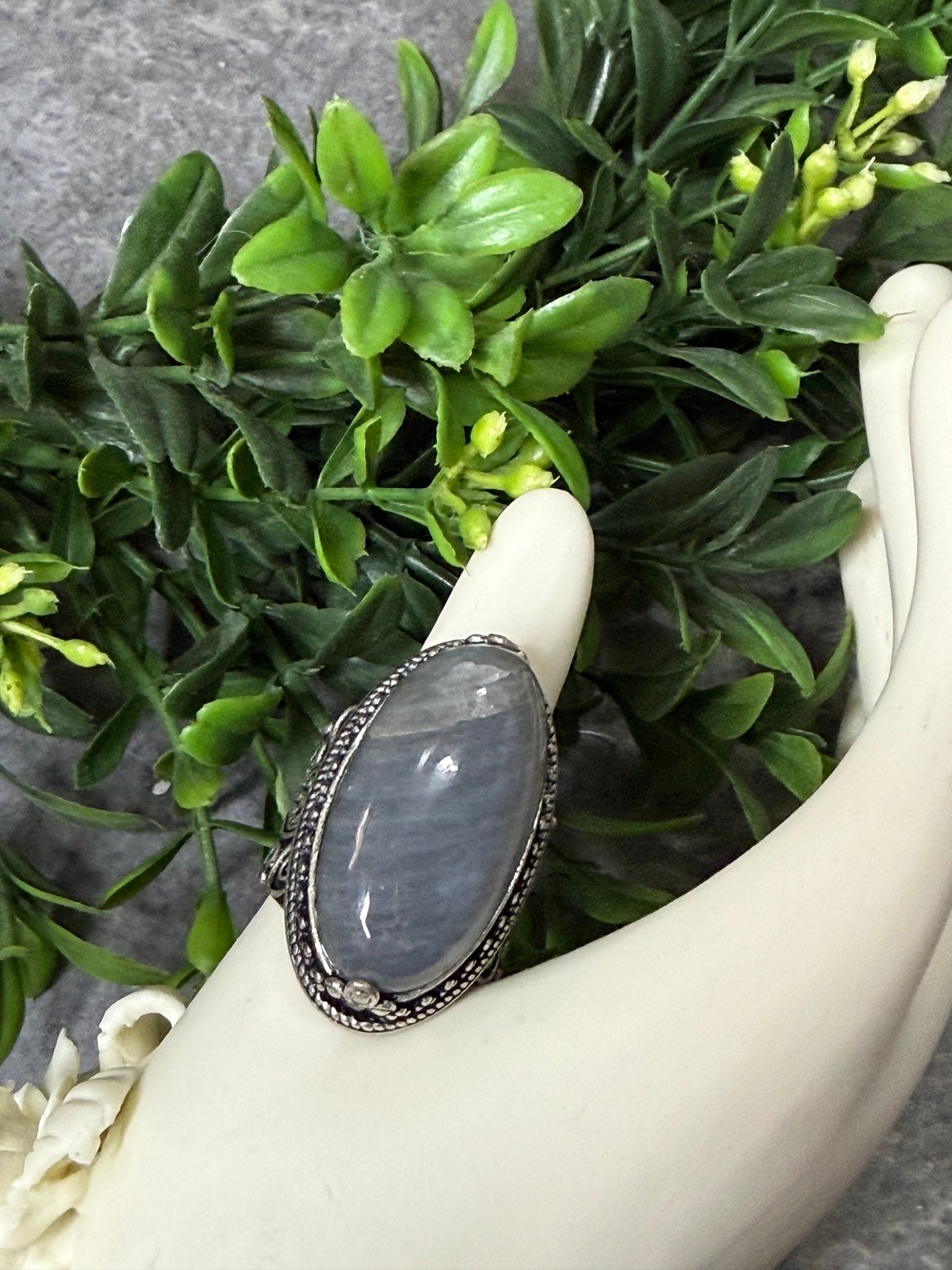 Oval Smokey Grey Ring - Vintage Vault Boutique
