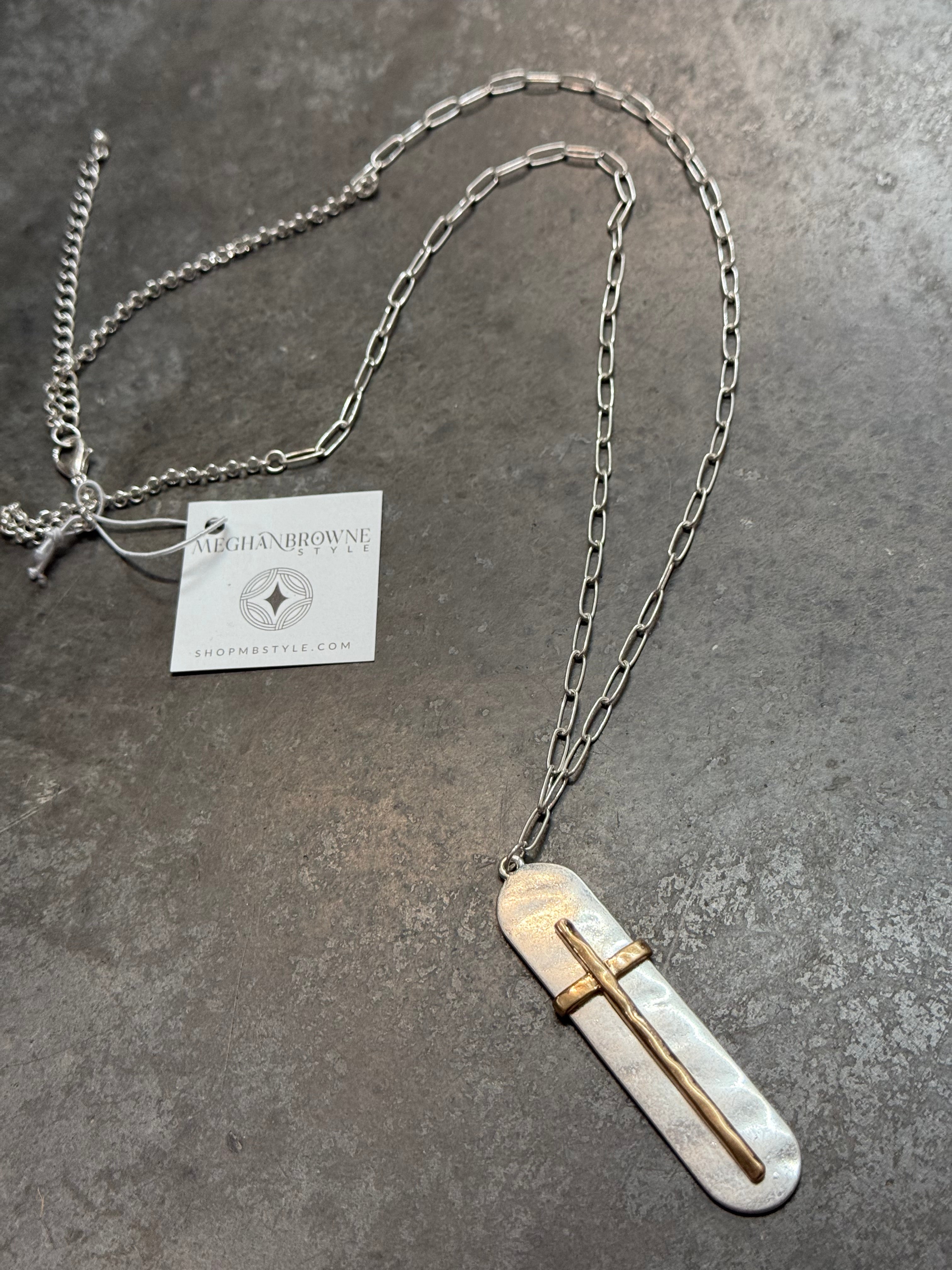 Two Tone Cross Pendant Necklace
