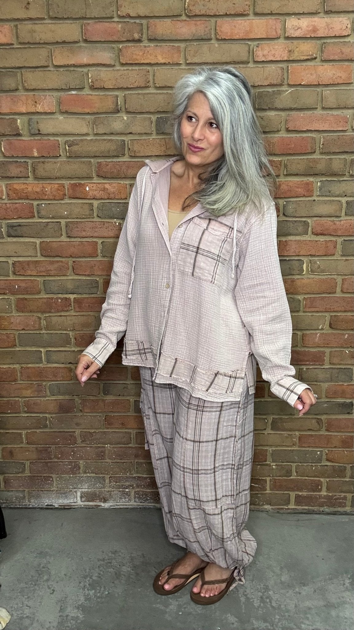 Dusty Lavender Plaid Washed Hoodie - Vintage Vault Boutique