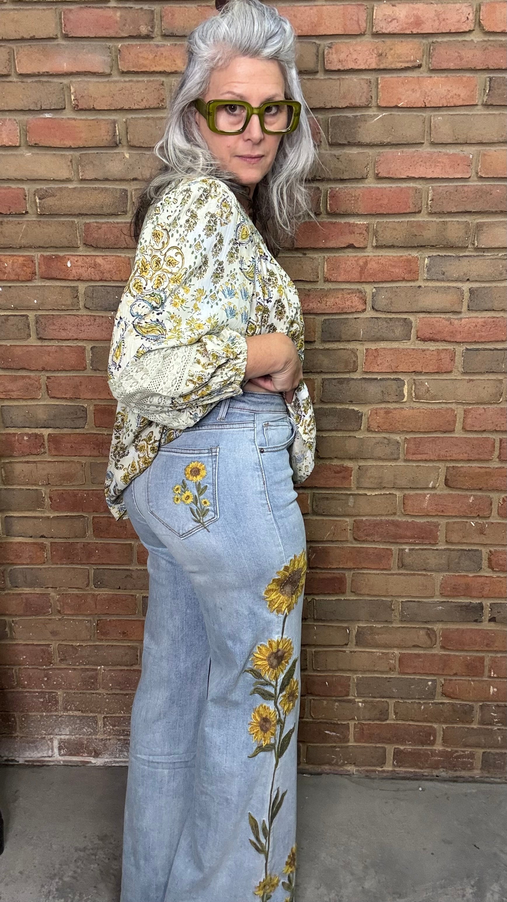 Sunflower Embroidery Denim Jeans