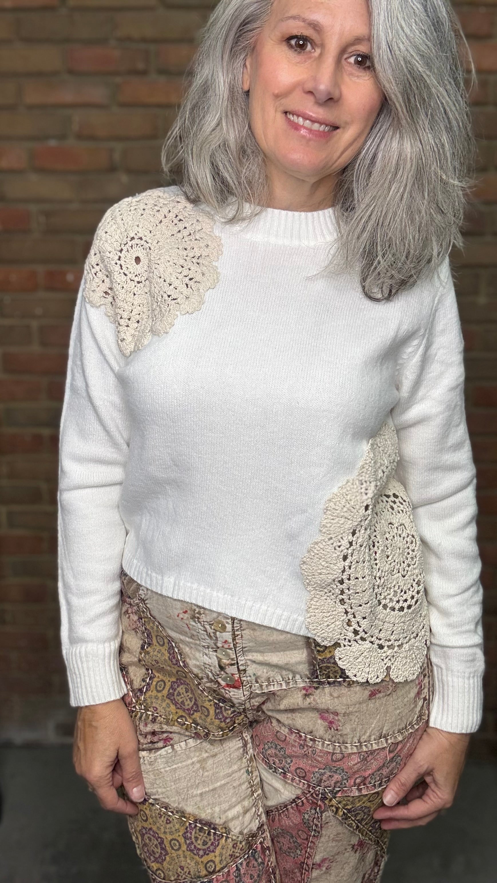 Crochet Detail Cropped Sweater
