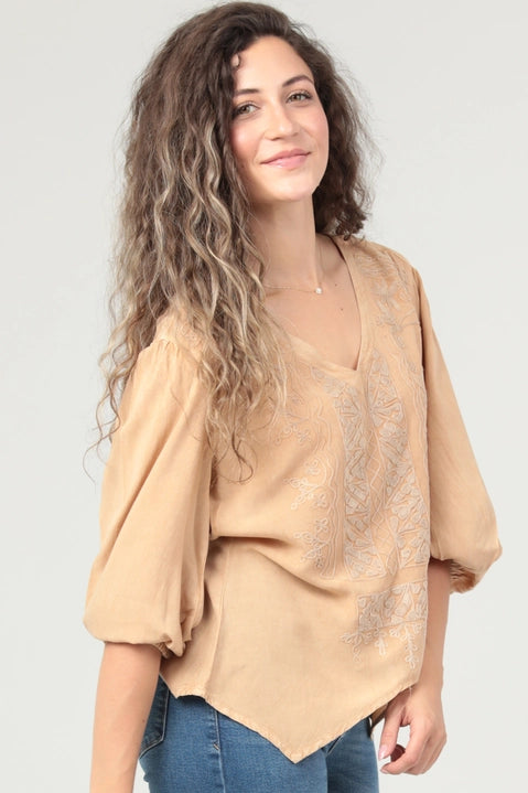 Ivory on Sand Embroidery Top