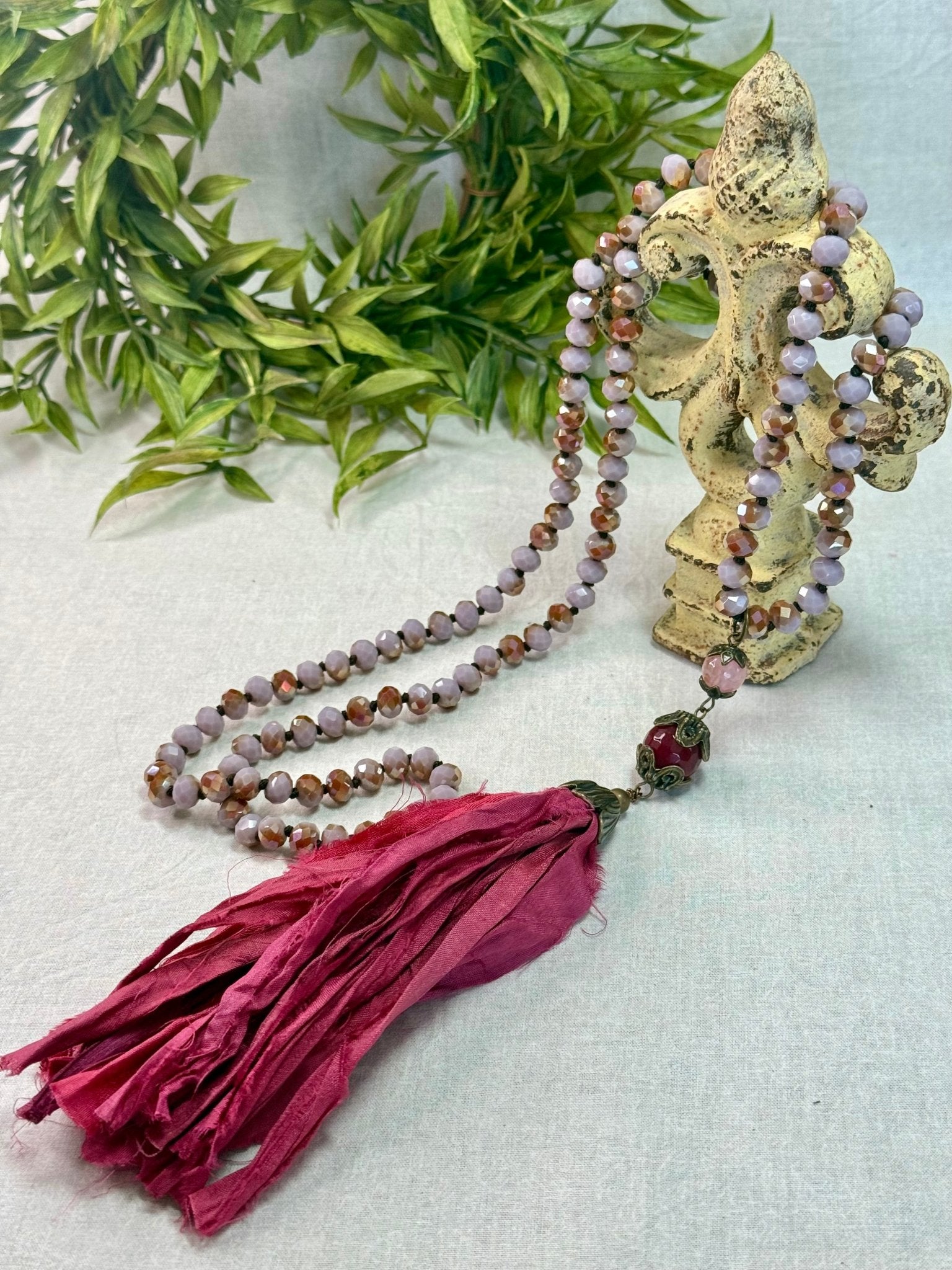 Pink Silk Ribbon Tassel Necklace - Vintage Vault Boutique