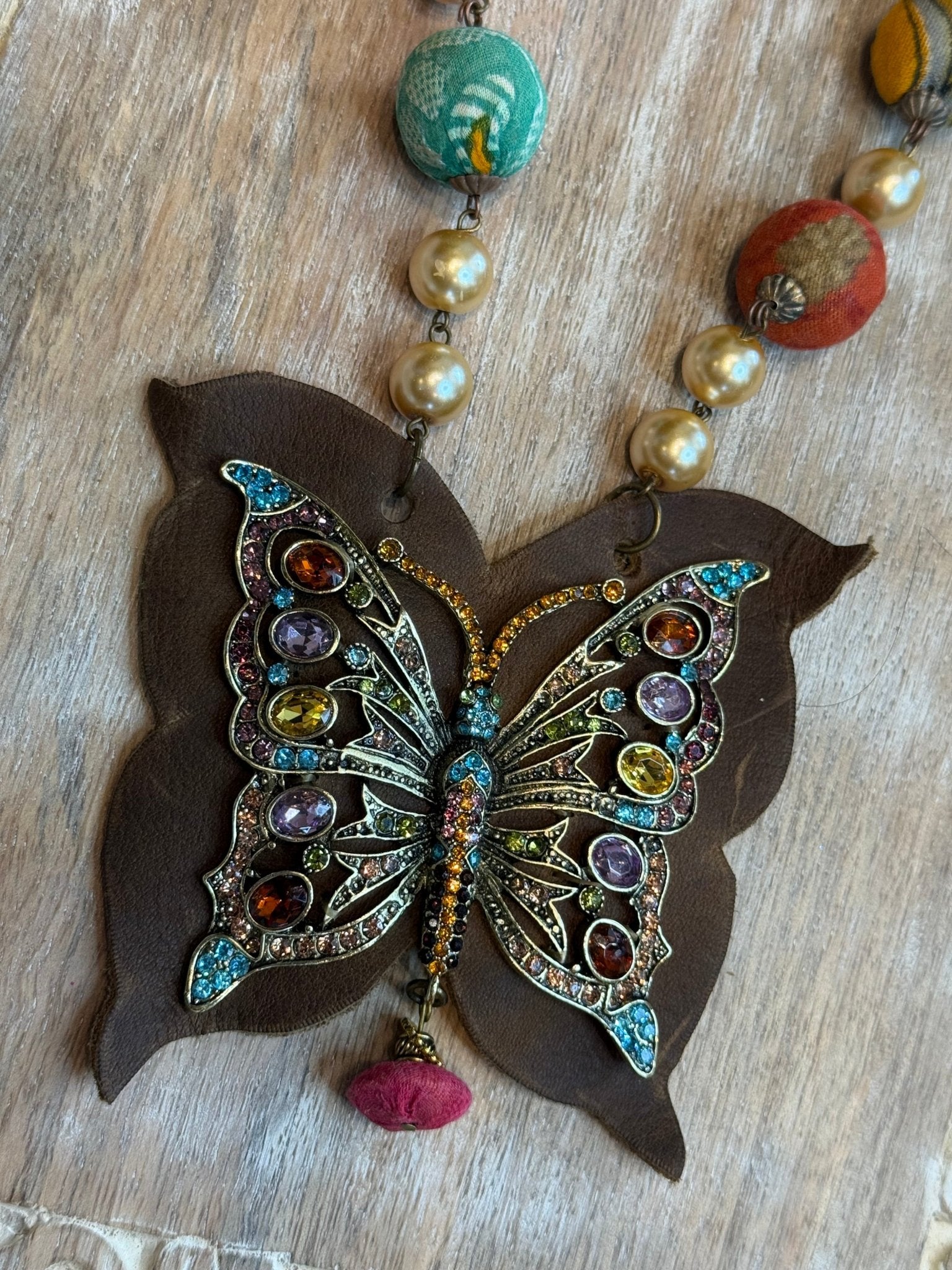 Bling Butterfly on Leather Necklace - Vintage Vault Boutique