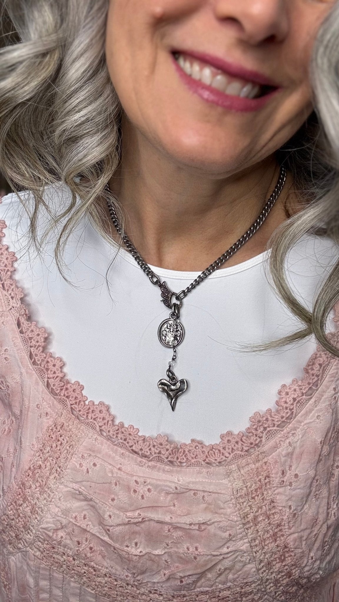 Diamond Feather Charm Holder with Charms Necklace - Vintage Vault Boutique