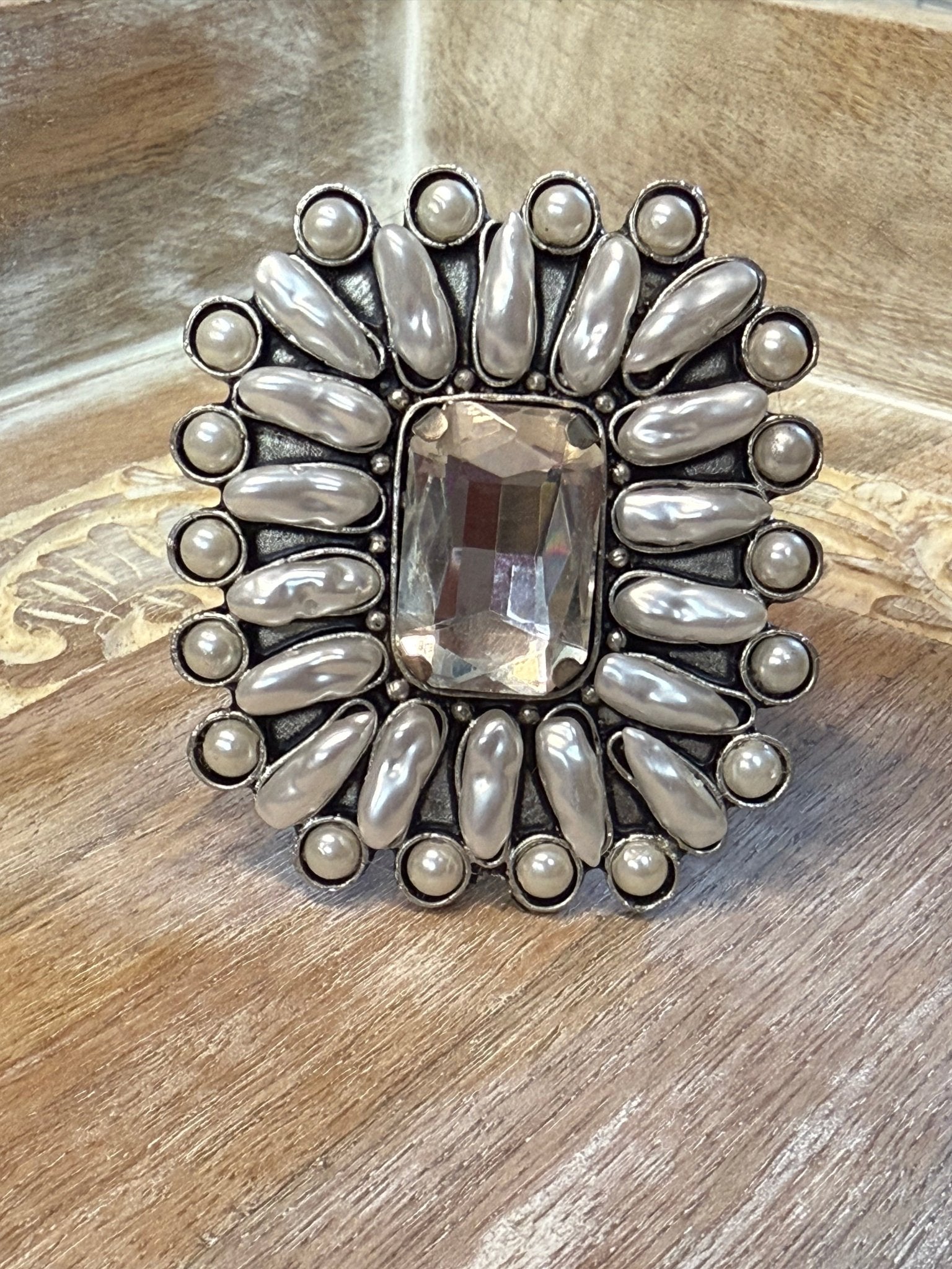 Large Pearl and Crystal Cuff - Vintage Vault Boutique
