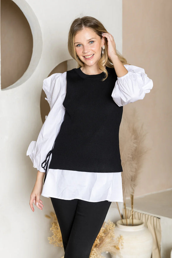 Front view of Wanelle Top with Ruffled Sleeves on a model.