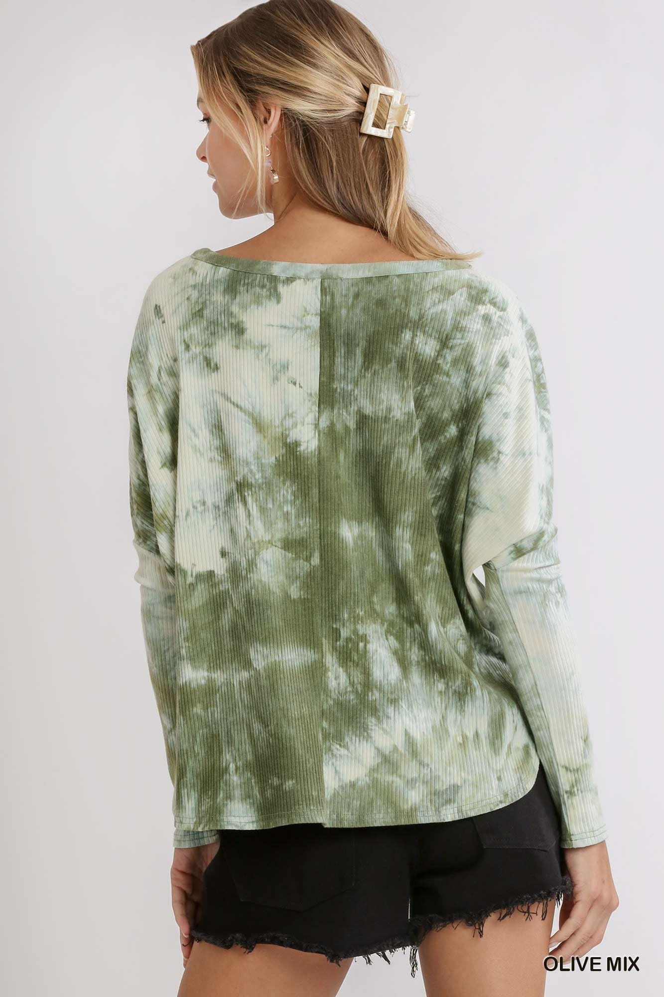 Tie Dye Henley Olive Mix