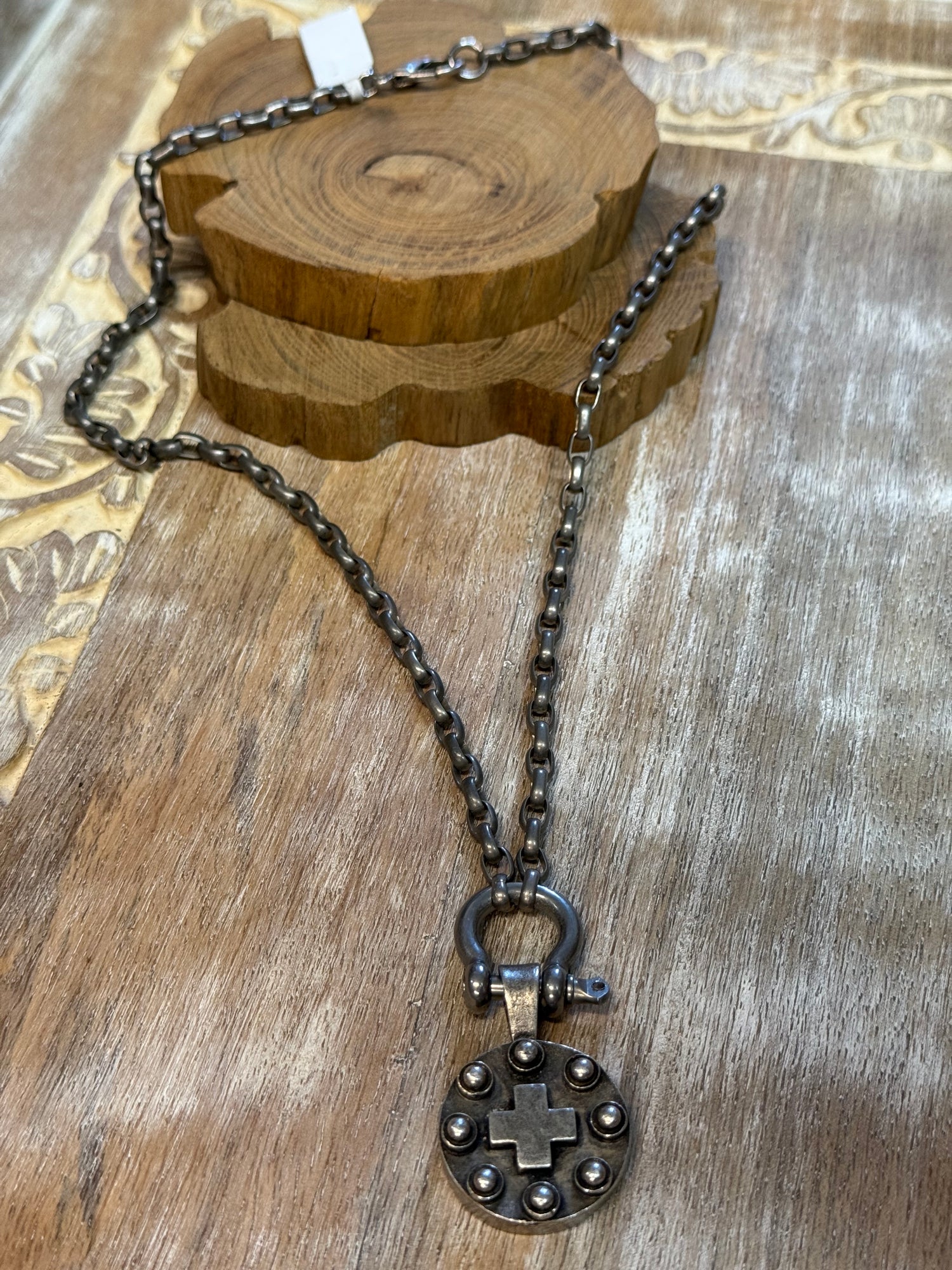 Small Cross Coin on Shackle Necklace
