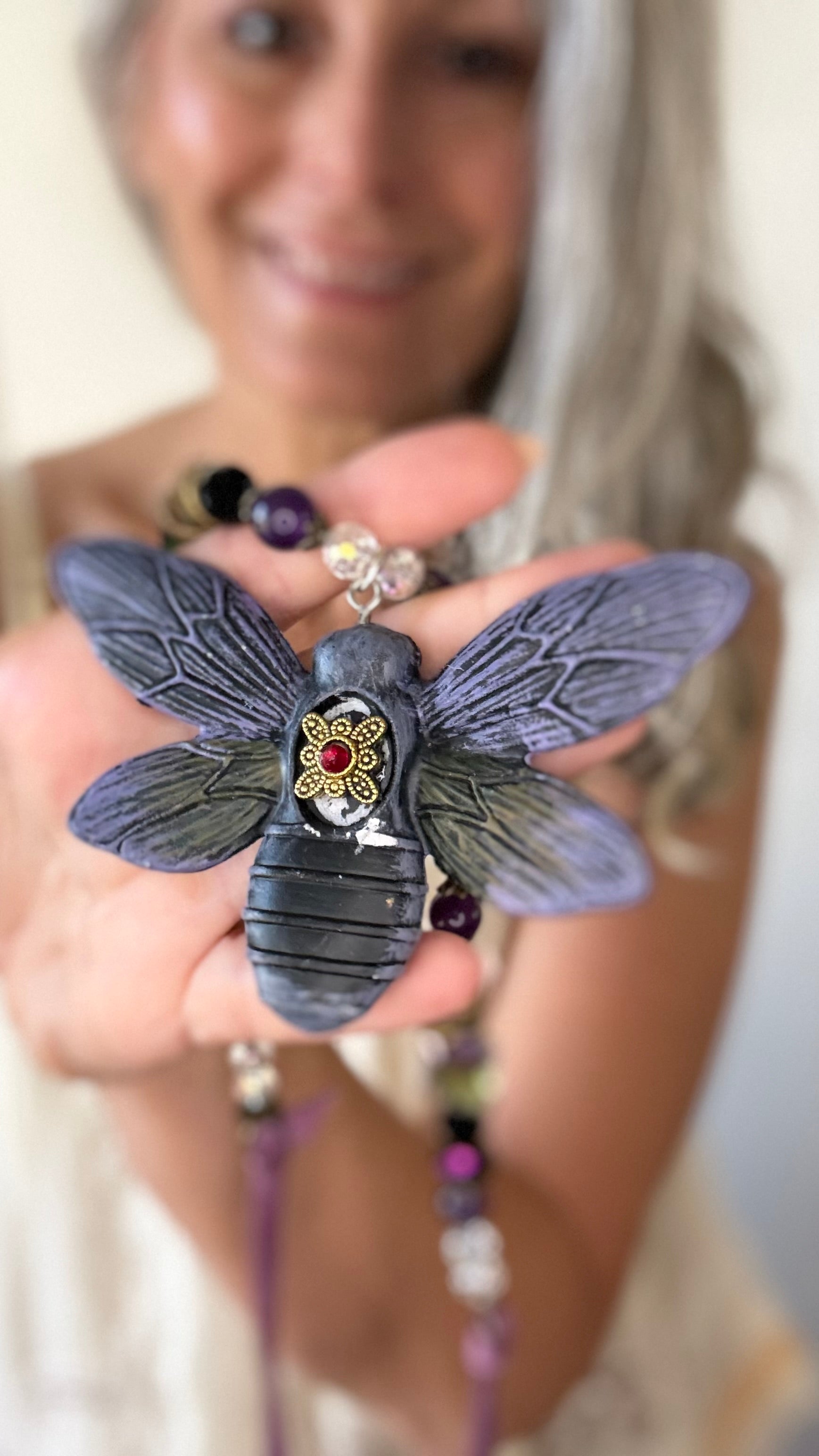 Winged Bug on Beaded Necklace