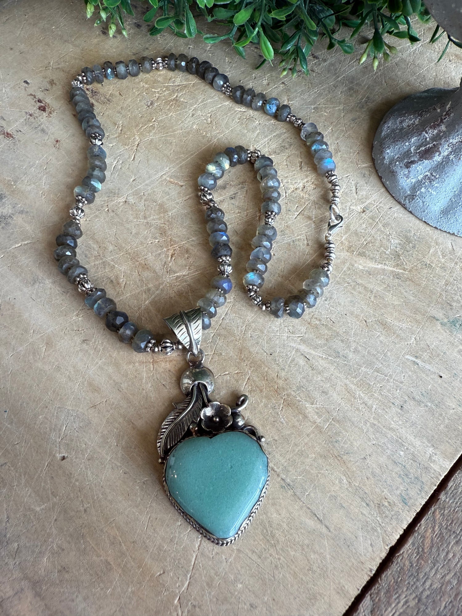 Jade Heart on Labradorite Necklace