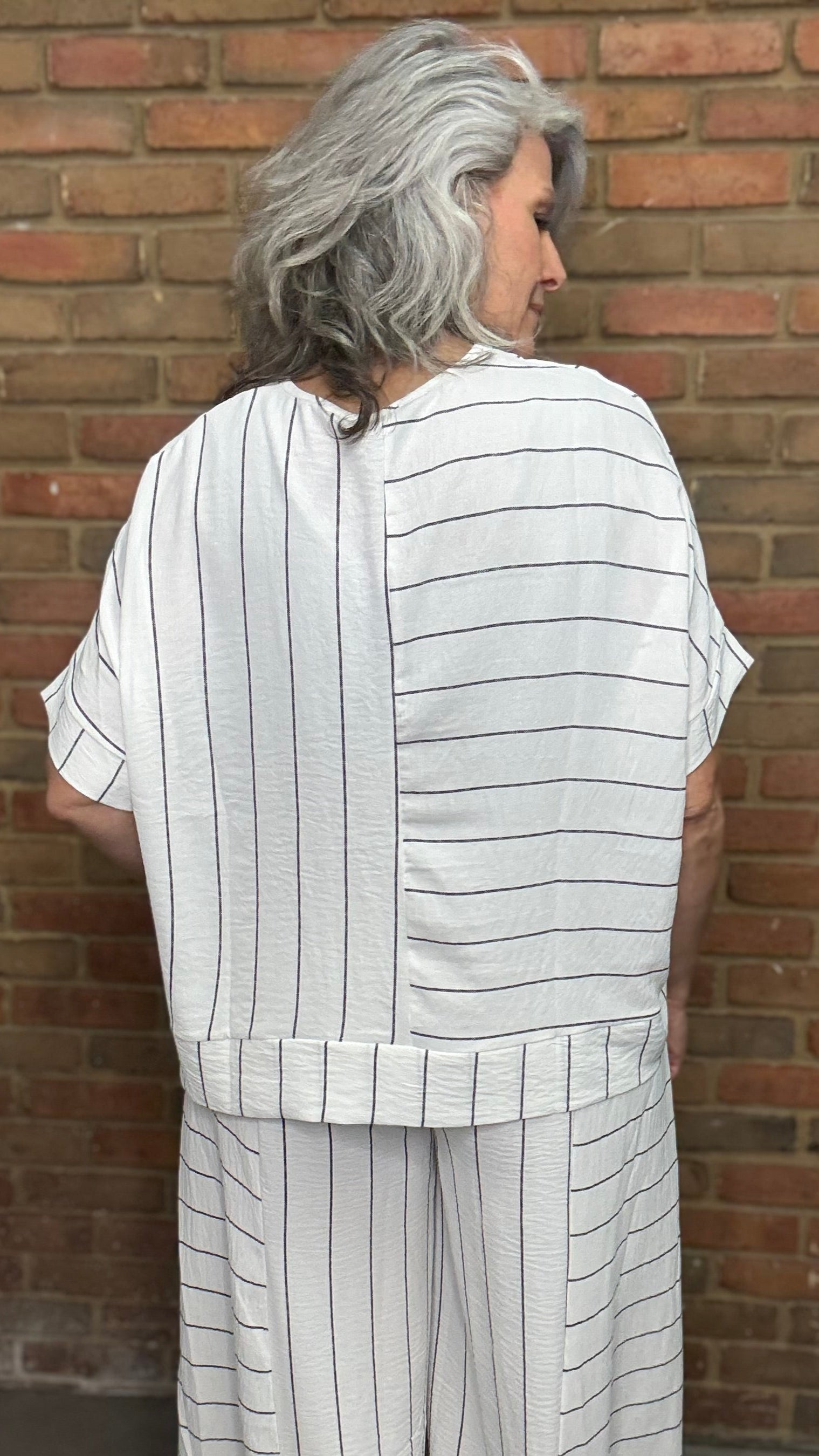 White and Black Stripe Top