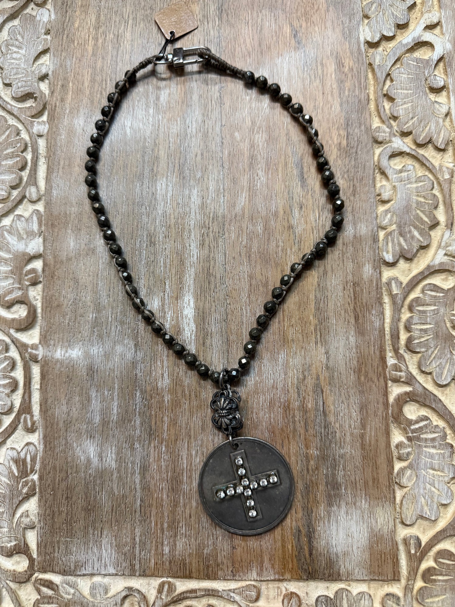 Cross Coin on Pyrite Strand Necklace