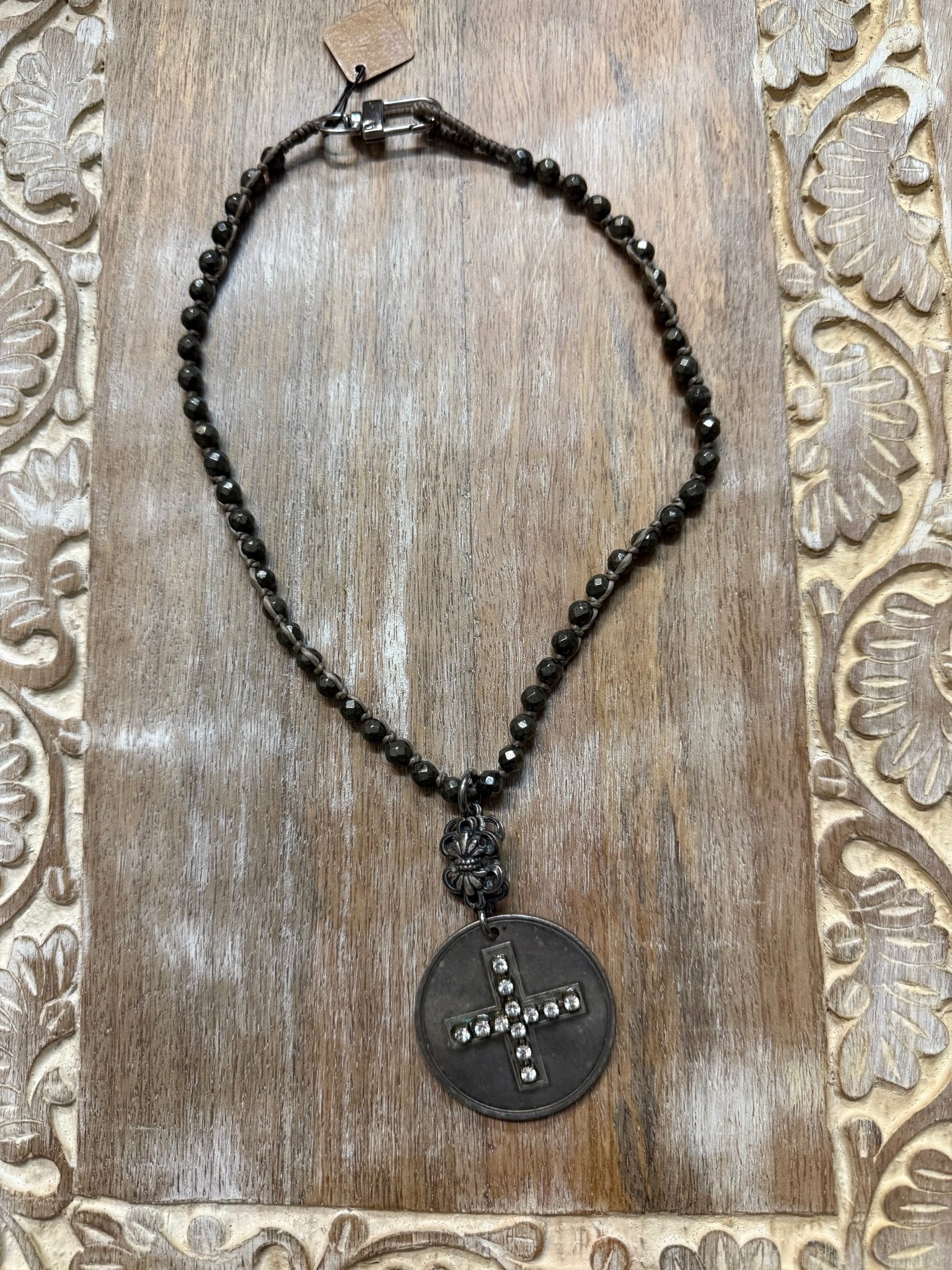 Cross Coin on Pyrite Strand Necklace - Vintage Vault Boutique