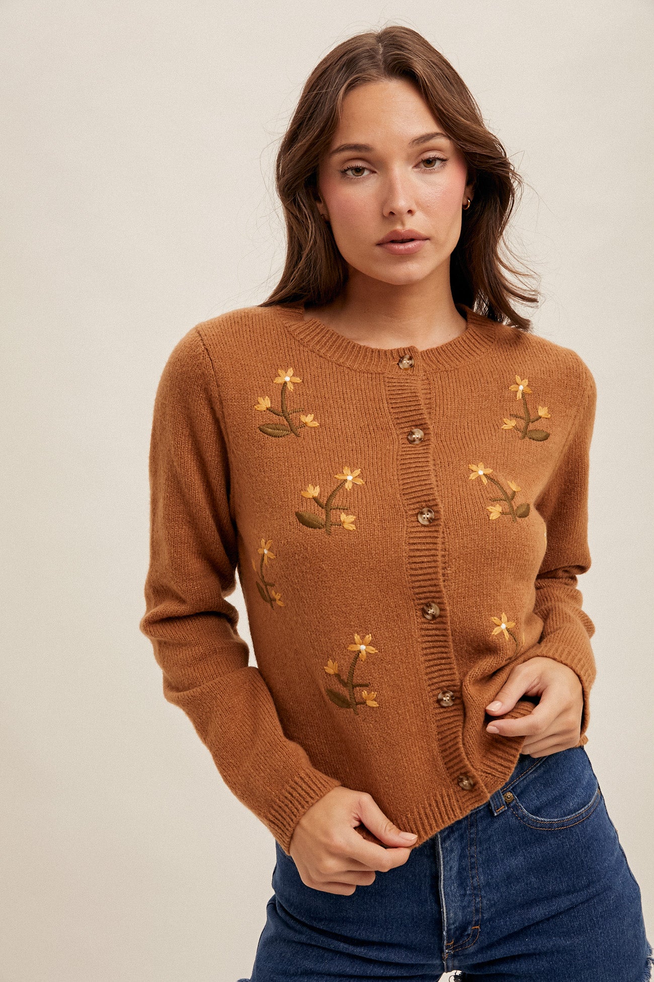 Floral Embroidery Sweater Cardigan