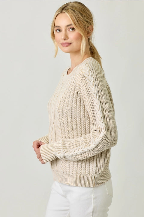 Washed Cable Knit Sweater - Almond