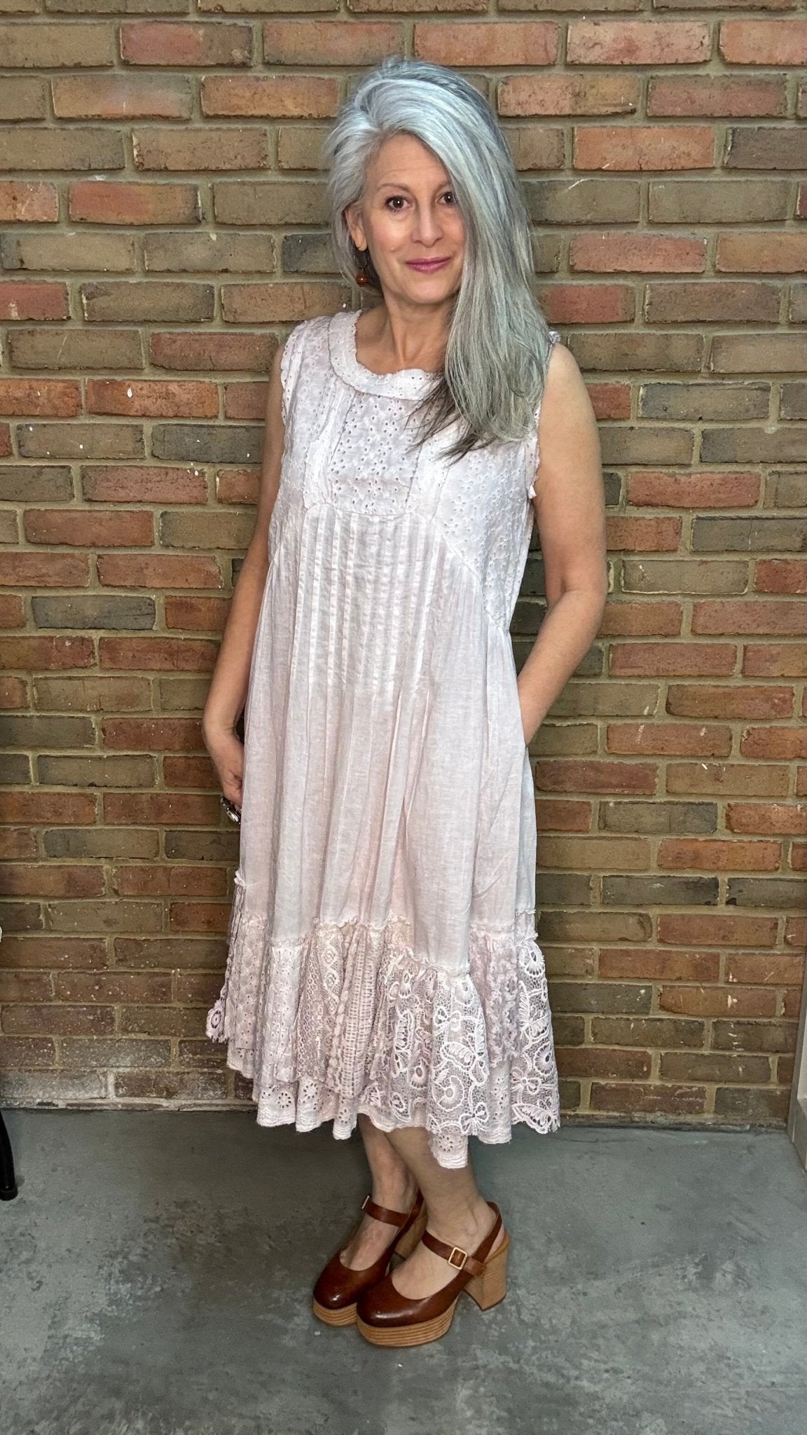Lilac Eyelet Pin Tuck Dress - Vintage Vault Boutique