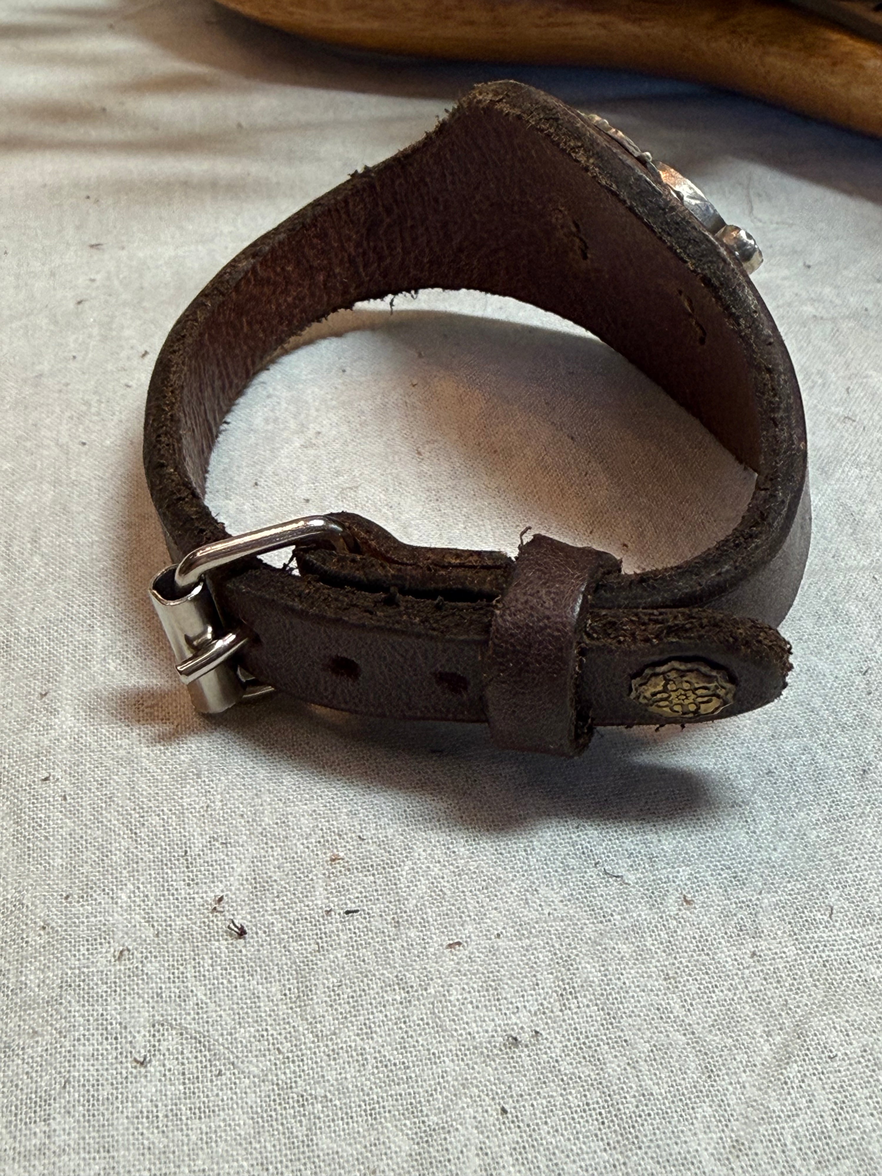 Red Sacred Heart on Leather Buckle Bracelet