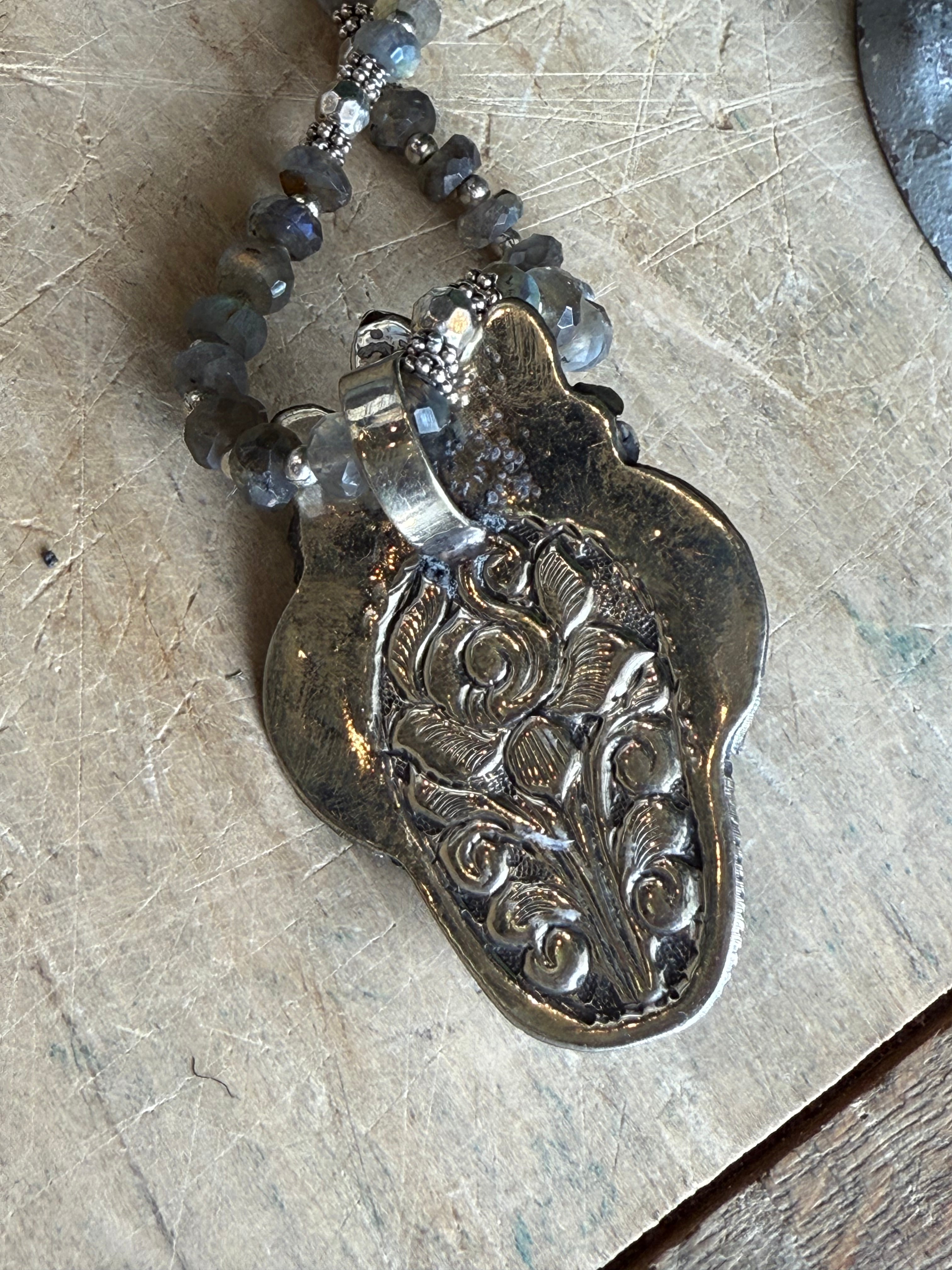 Labradorite Skull Necklace