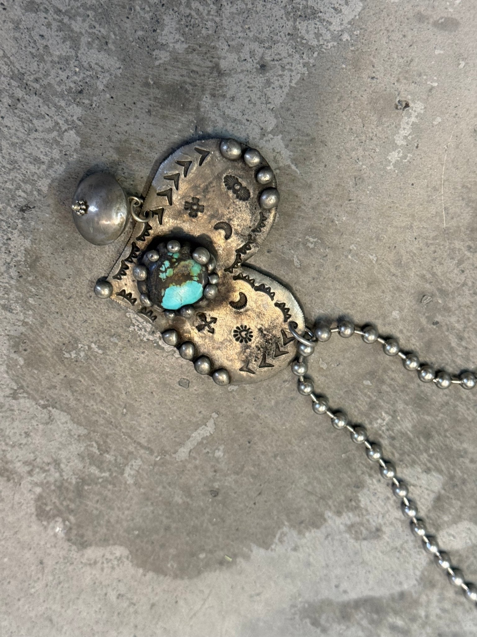 Turquoise Heart Necklace on Ball Chain - Vintage Vault Boutique