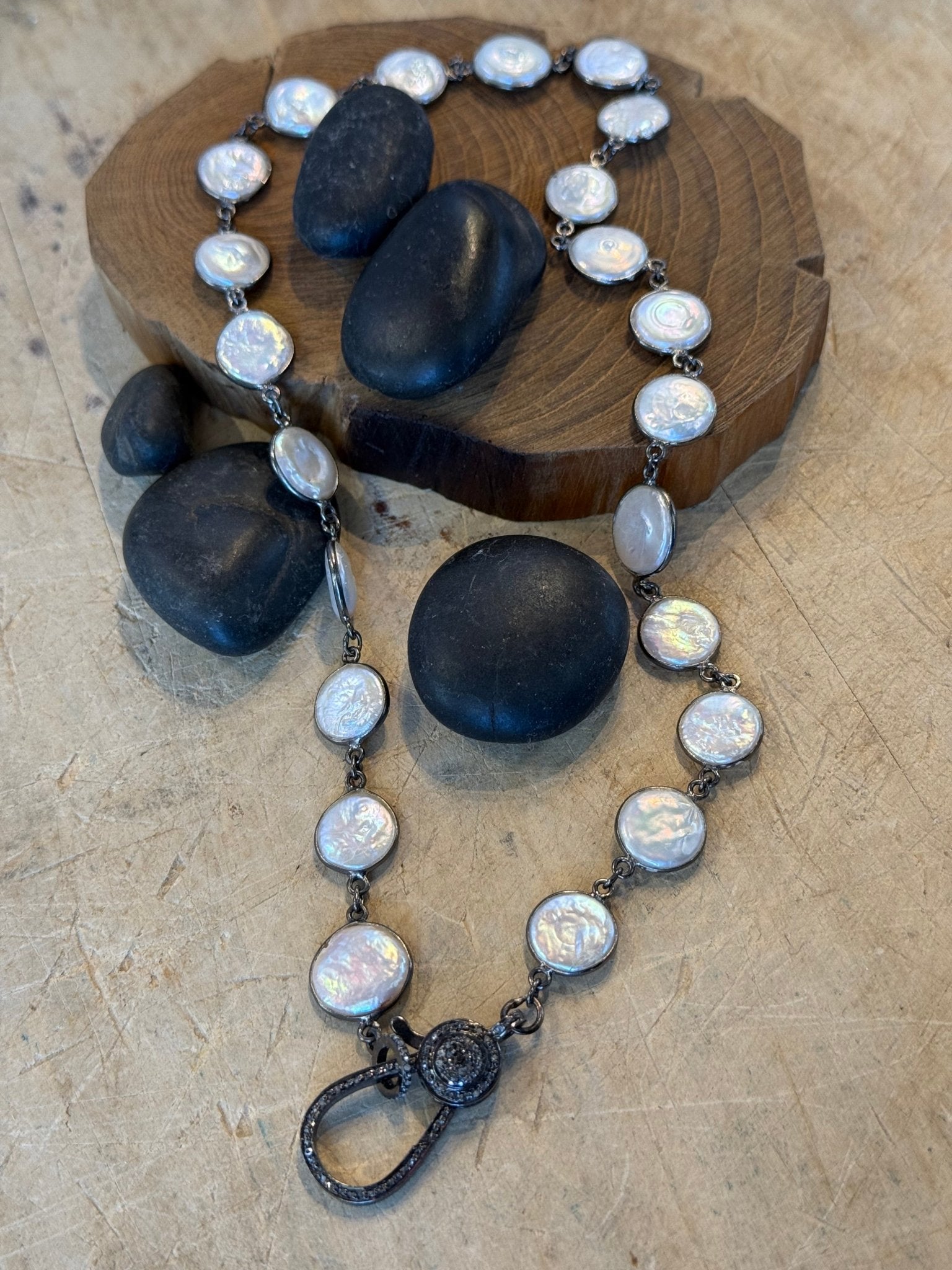 Bezel Strand with Diamond Clasp - Vintage Vault Boutique