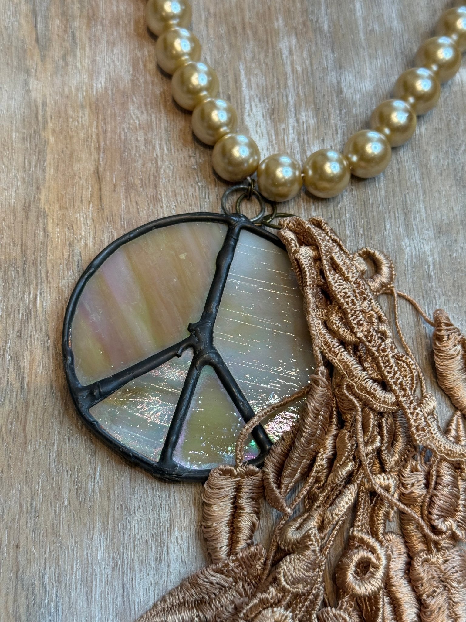 Stained Glass Peace Sign Necklace - Vintage Vault Boutique